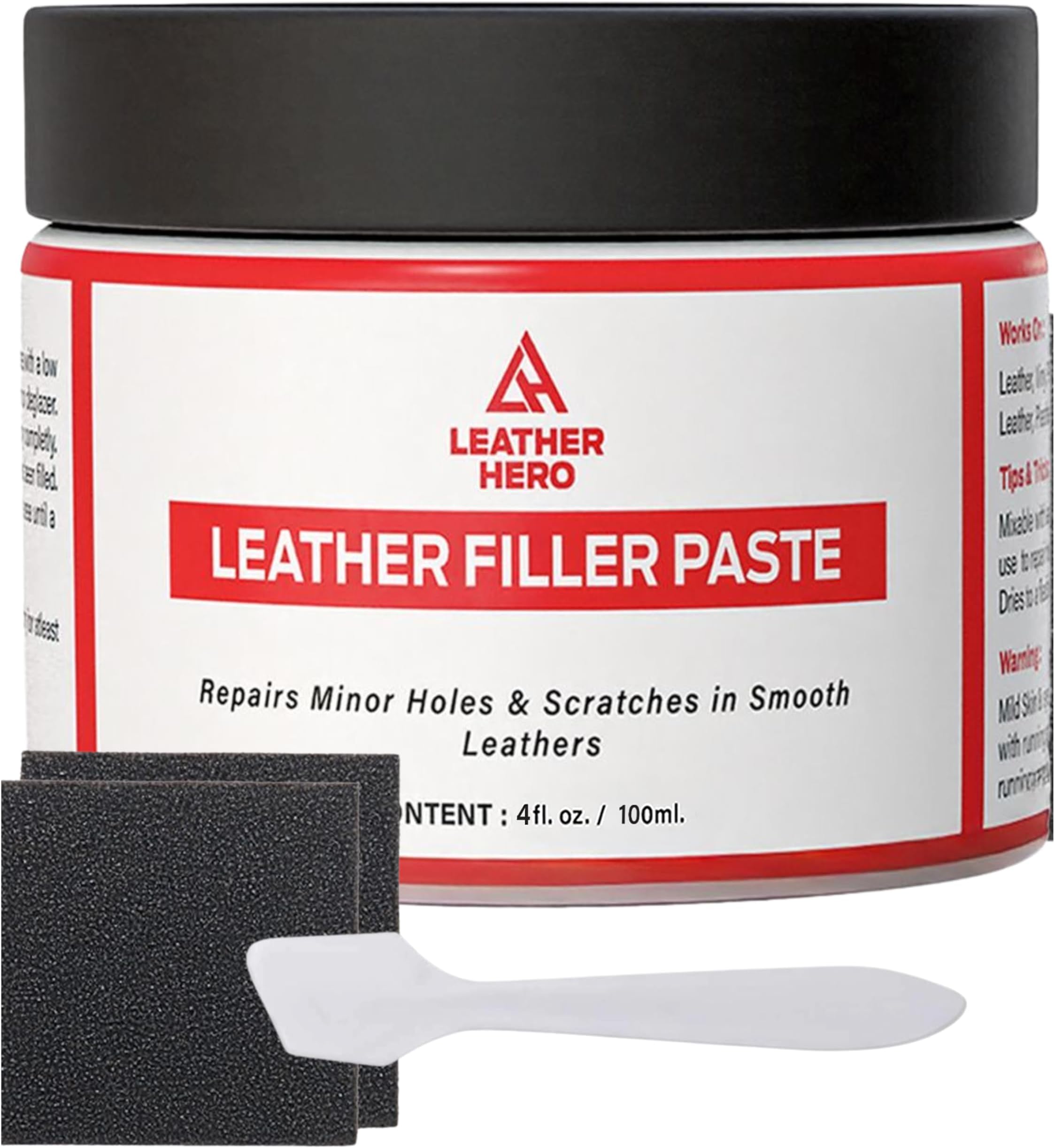 Leather Filler for Filling or Repairing Holes, Tears, Cracks, Scratches, for Leather Car Seats, Furniture, Shoes- Flexible with Applicator (100mL)