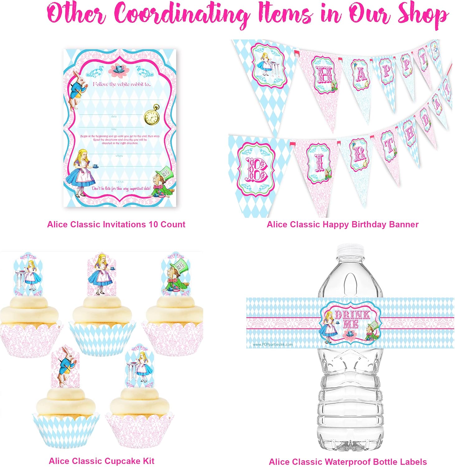 Alice in Wonderland Birthday Party Invitations – Vintage "Follow the White Rabbit" Invites for Girls Birthday, Mad Hatter Tea Party & Onederland First Birthday - 20 Invitations + 20 Envelopes - Vintage 20ct