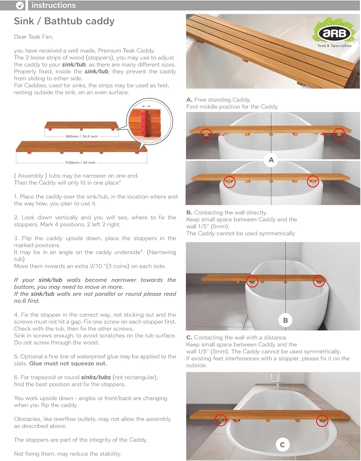 Arb Teak & Specialties Fiji Bath Tub Seat - Caddy with 4 slats - 44"