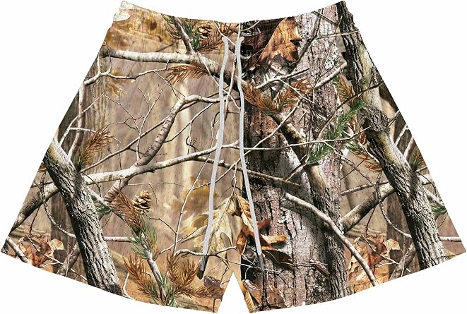 Mens 5 Inches Inseam Camo Real Tree Print Mesh Lined Athletic Basketball & Beach Workout Quick-Dry Shorts