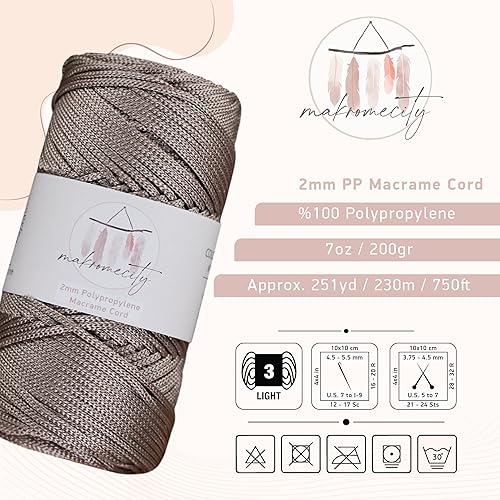 Miniatura 2 de Makromecity, Cordón de macramé de poliéster de 0.079 in x 250 yardas (750 pies) de 0.079 in de polipropileno para macramé, arte y manualidades para