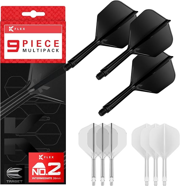 Target Darts K-Flex Integrated Dart Flights And Shafts, Multipack - K Flex 3 Colori | Nero, Bianco, Trasparente, Rosso, Verde, Blu, Rosa, Arancione, Giallo | Corto, Intermedio, Medio - 1