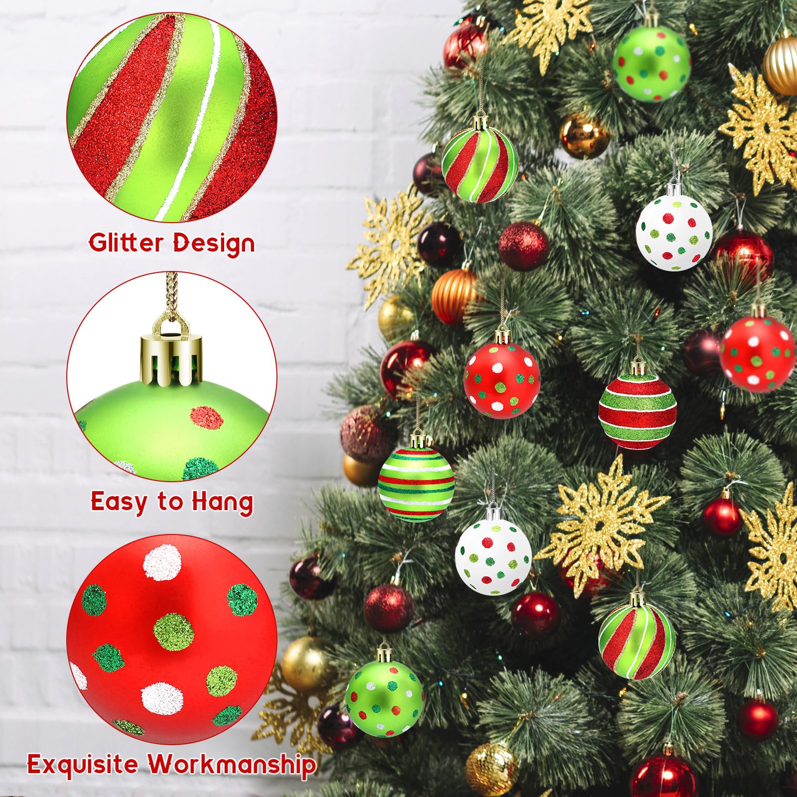 Juego de 12 adornos de bolas de Navidad brillantes para decoración de árbol de Navidad, bolas de Navidad inastillables para decoración del hogar, fiestas, regalos de manualidades, 2.4 pulgadas