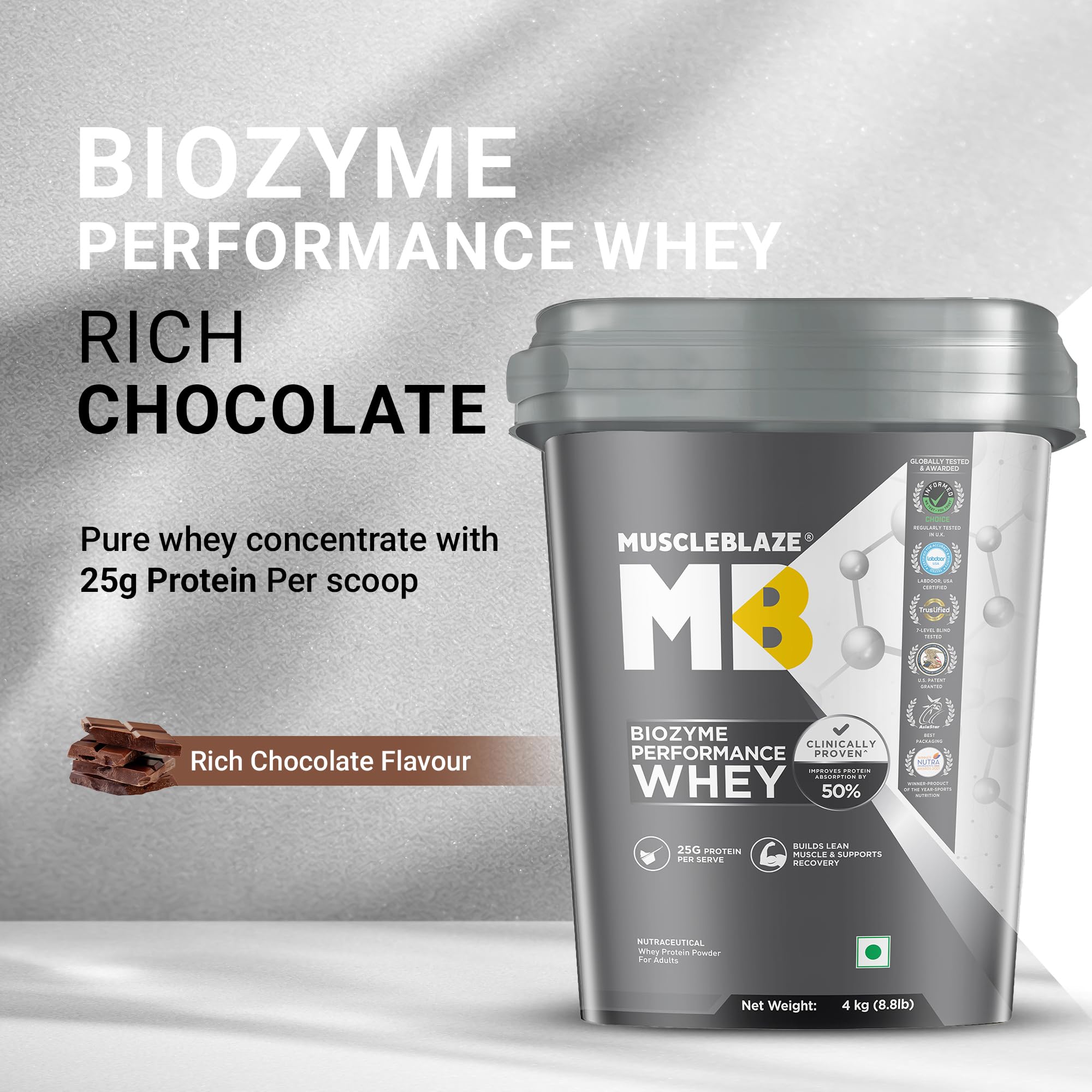 MuscleBlaze Biozyme Performance Whey Protein Powder, 4kg (8.8lbs) — Amazon image 3