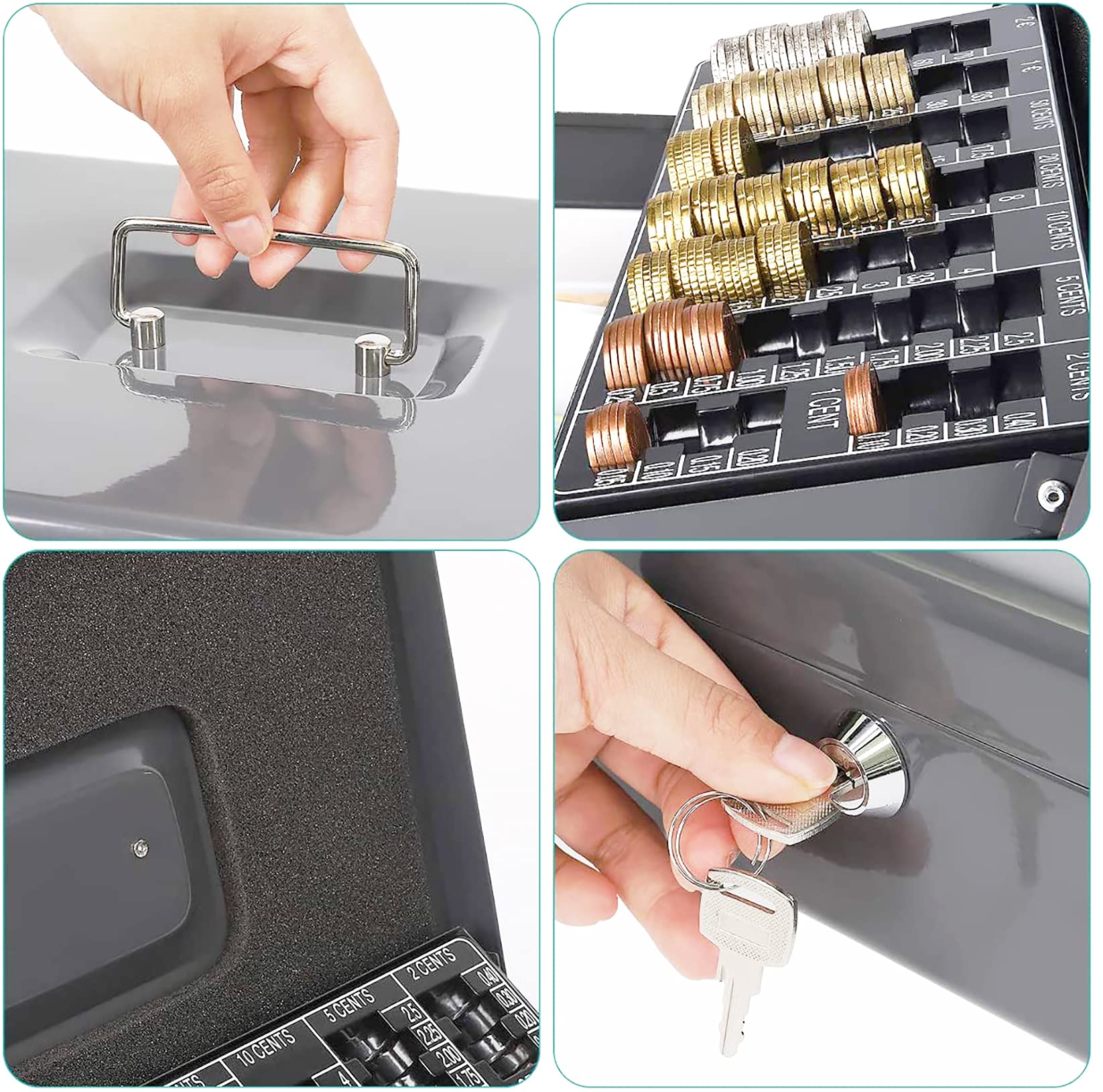 Cassetta Portavalori Kippen - Verde - 300x240x90mm - Con Maniglia E Inserto Per Monete - Foto 12