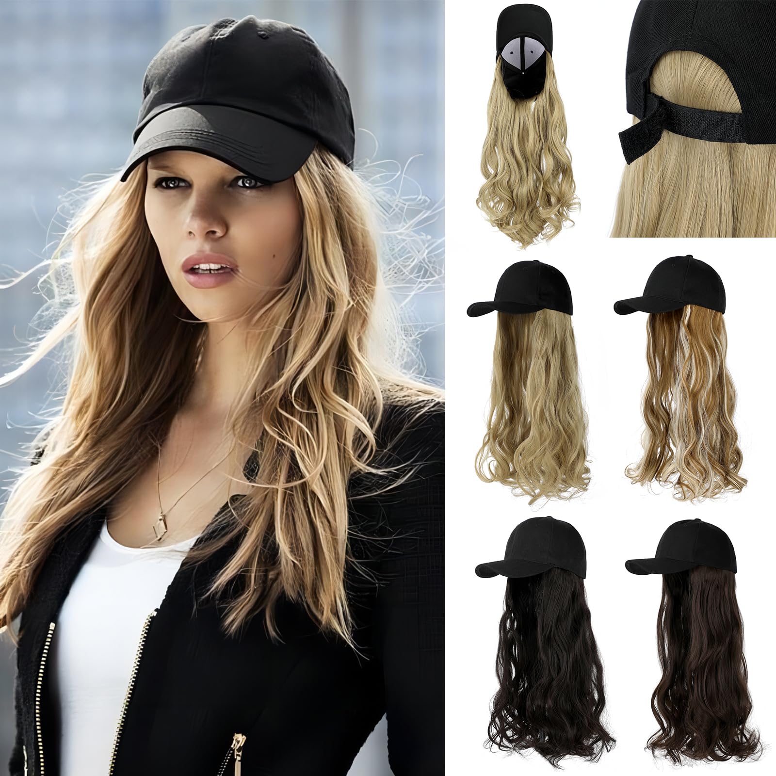 NIP Black Cap with Blonde Hair Extension Sandy Blonde Mix Bleach Blonde Baseball Cap with Hair  main image 4