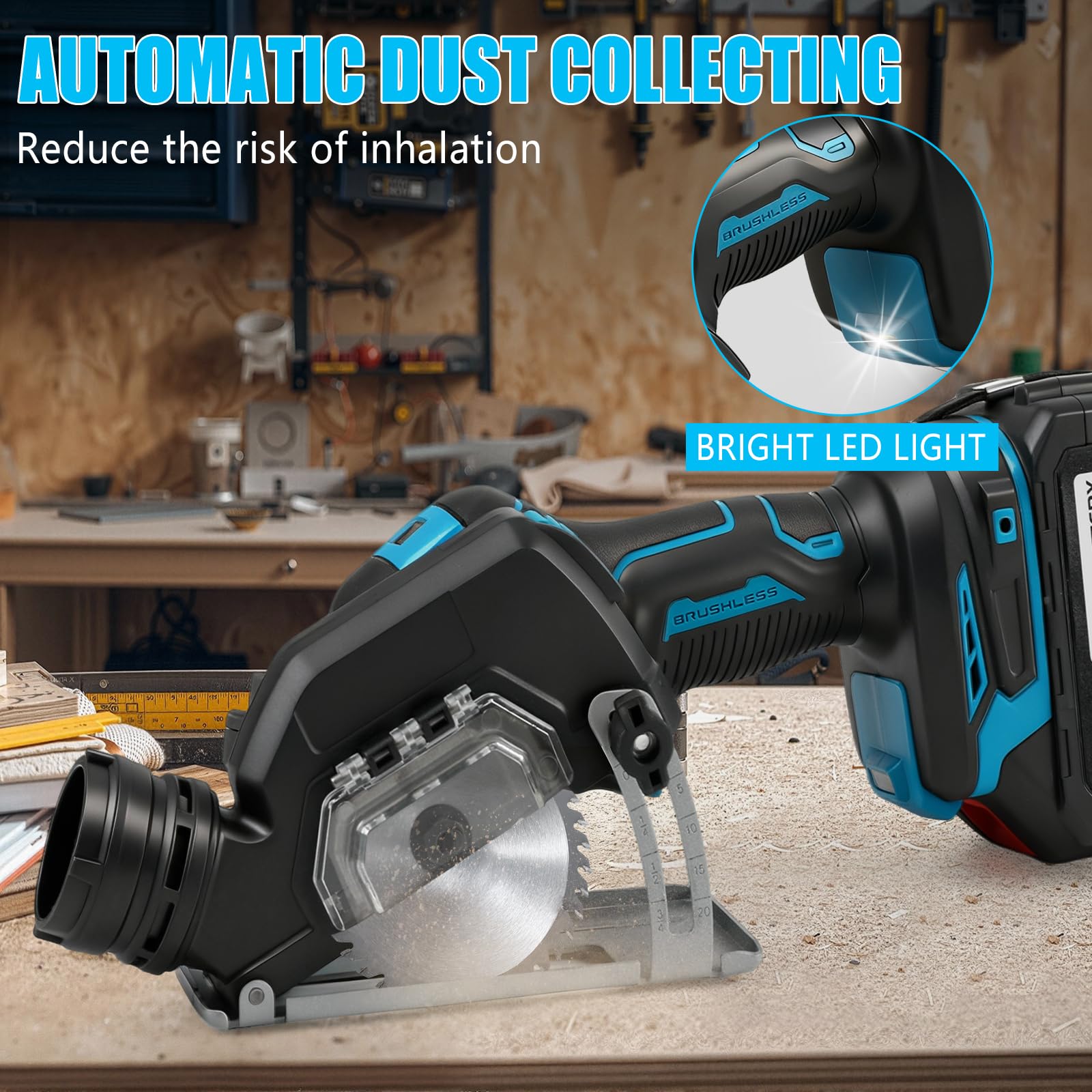 3 Zoll Akku Winkelschleifer kompatibel mit Makita 18V Akku (ohne Batterie) | 16800rpm, bürstenloser Mini-Winkelschleifer, mit Digitalanzeige, 2 Schleifscheiben, 2 Trennscheiben, Staubschutz, Handschuhe