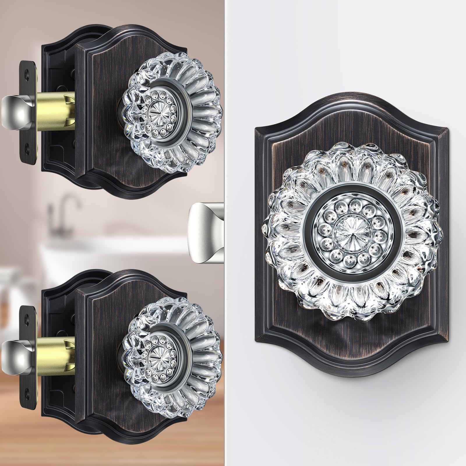 Matte Black Crystal Glass Door Knobs with Lock -15