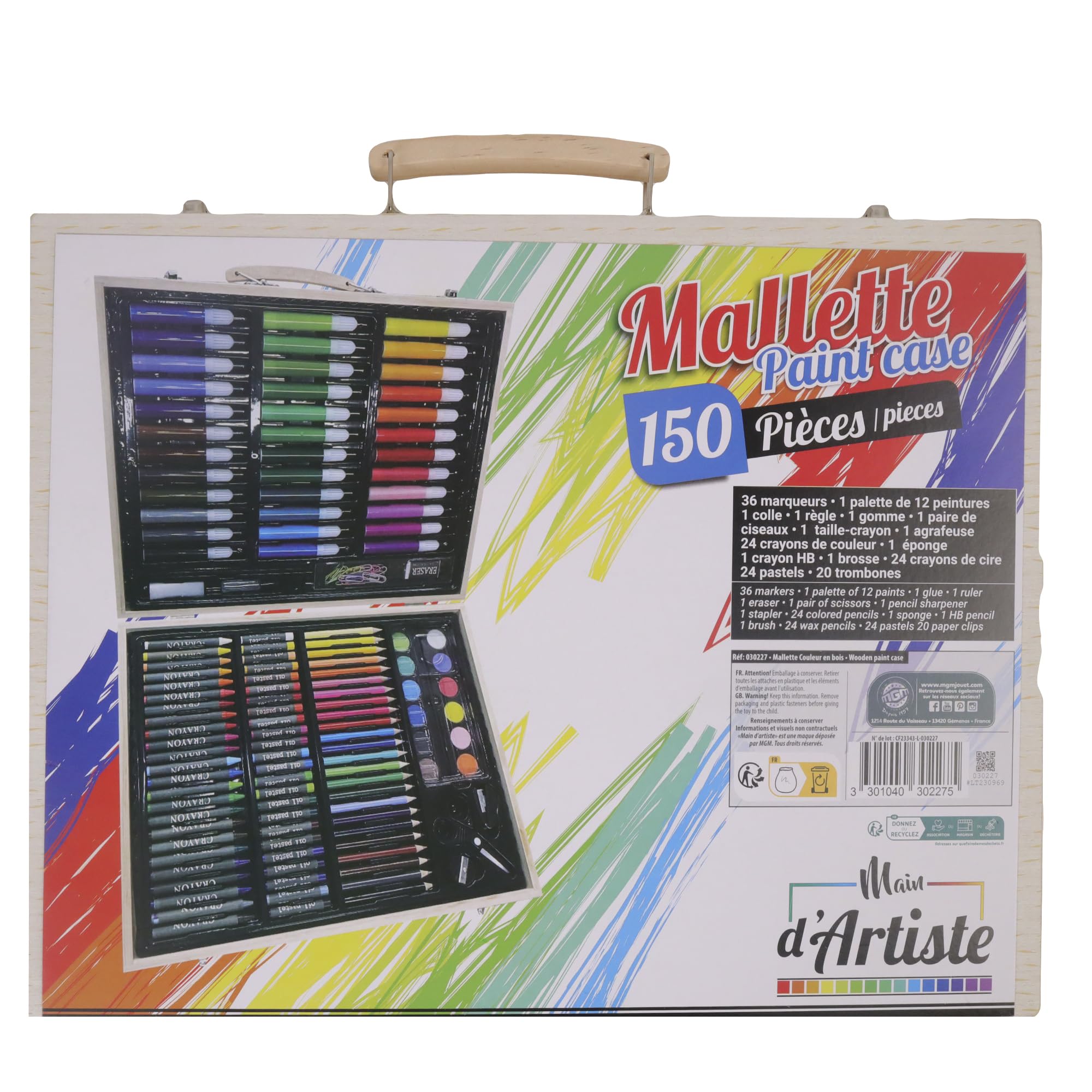 MAIN D'ARTISTE - Maletín de Dibujo de 150 Piezas - Ocio Creativo - 030227 - Para Colorear - Multicolor - Caja de Dibujo - Creatividad - Manualidades - Kit Completo - Artes Plásticas