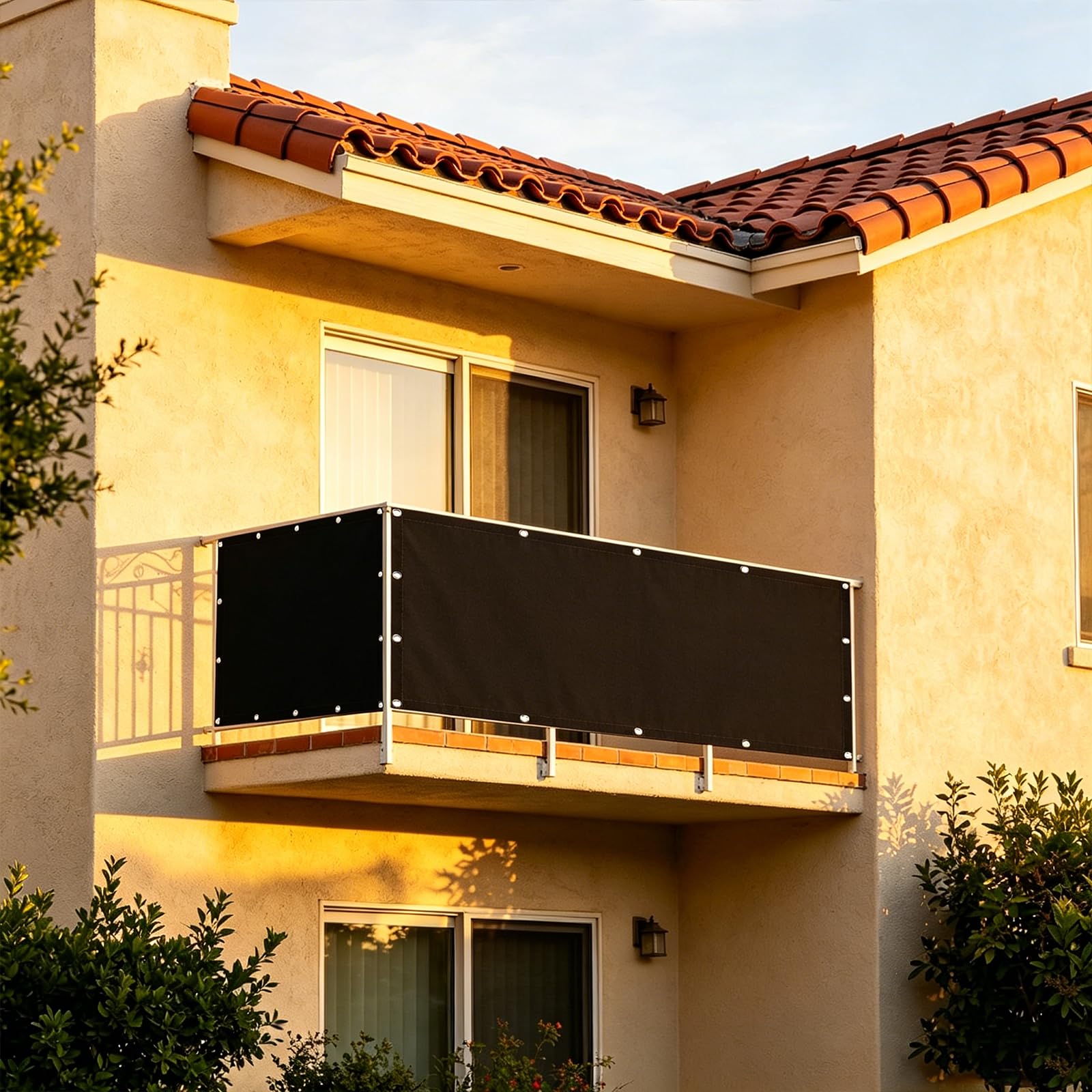 Brise Vue Balcon 60 x 275 cm UV, Résistant Aux Intempéries, Résistant à La Déchirure Clôture Jardin Extérieure avec Œillets, Cordons pour Terrasse, Noir
