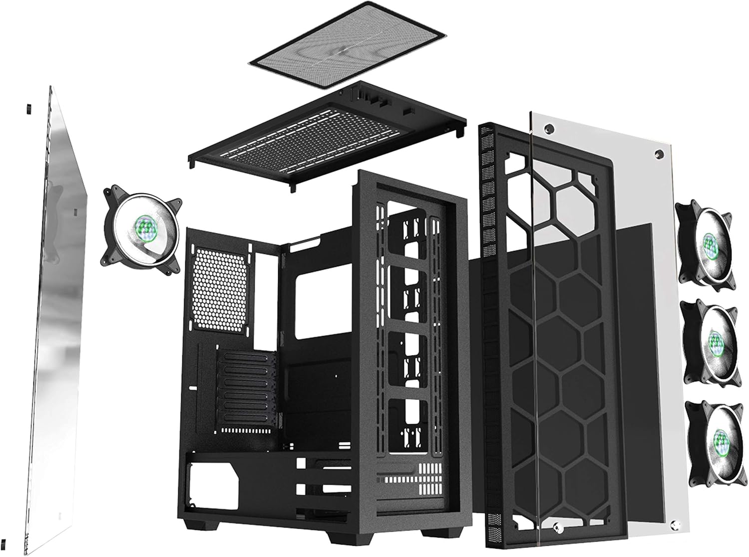 MUSETEX ATX Mid Tower Gaming Computer Case 6 RGB LED Fans 2 Translucent Tempered Glass Panels USB 3.0 Port,Cable Management/Airflow, Gaming Style Case (903N4(4PCS RGB Fans))