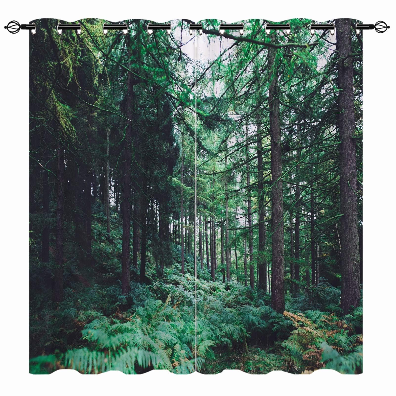 YUANZU Forest Curtains - Nature Woodland Jungle Scenery Wild Theme Summer Green Tree Print Pattern Eyelet Blackout Thermal Room Darkening Window Drapes for Bedroom Living Room 2 Panels W229cm x D183cm — image 1