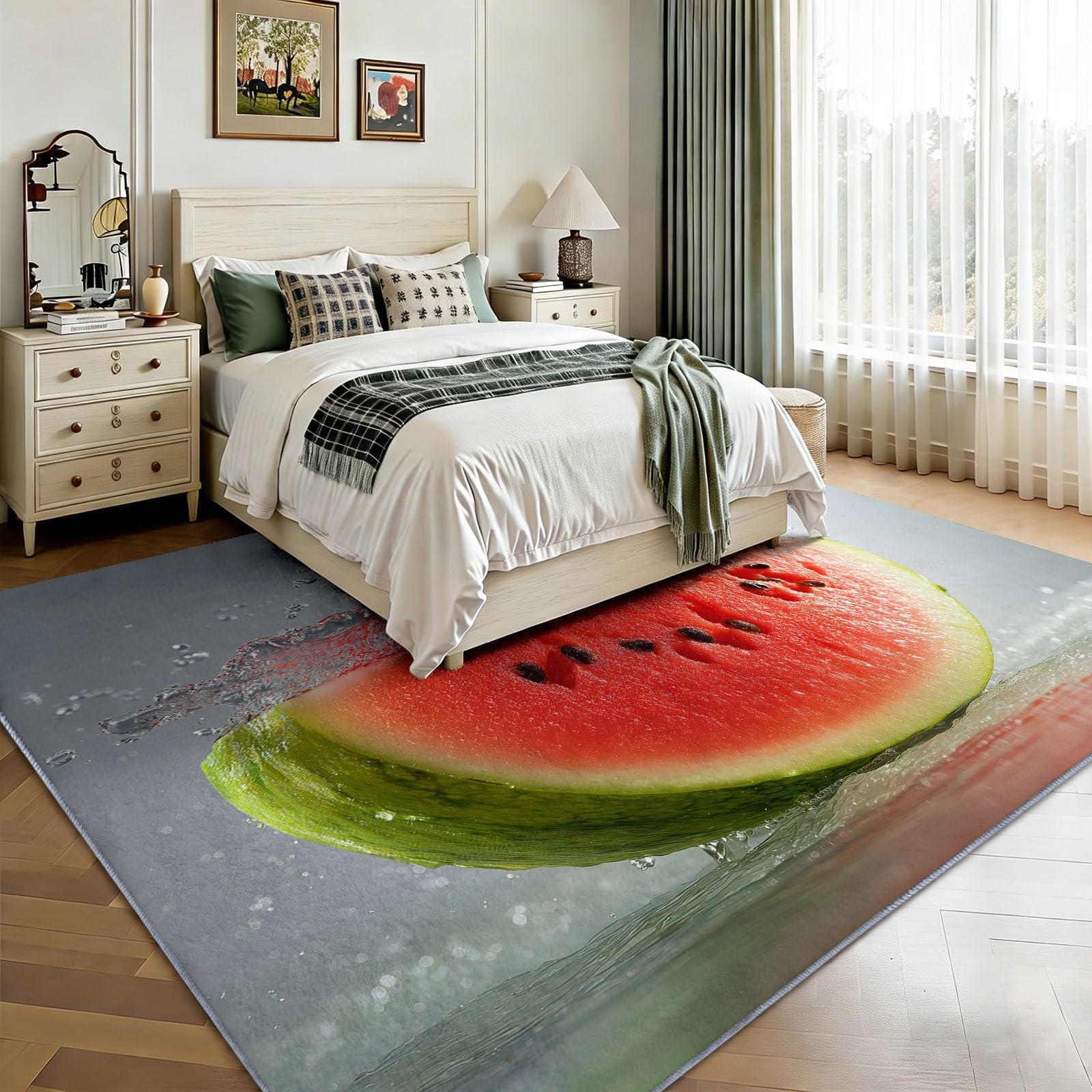 Générique Tapis Salon Lavable en Machine Traditionnel, Grand Tapis Dynamique Fruits Pastèque Antidérapant À Poils Courts pour Chambre à Coucher Cuisine Entrée Salon Decoration 80 x 150 cm