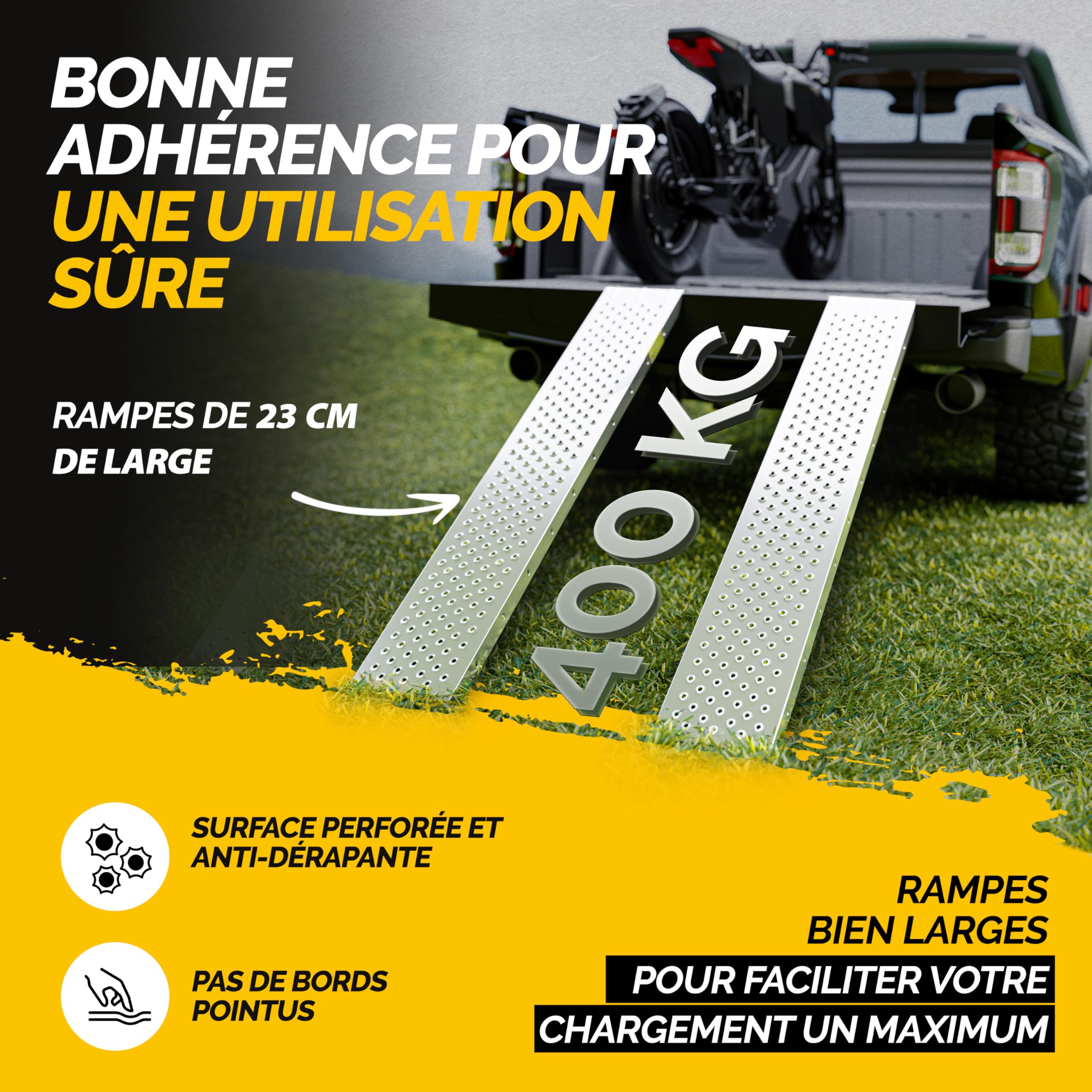 MONZANA® Lot de 2 rampes de Chargement en Acier galvanisé 160 cm Charge Max. 200 kg par Rampe Surface antidérapante