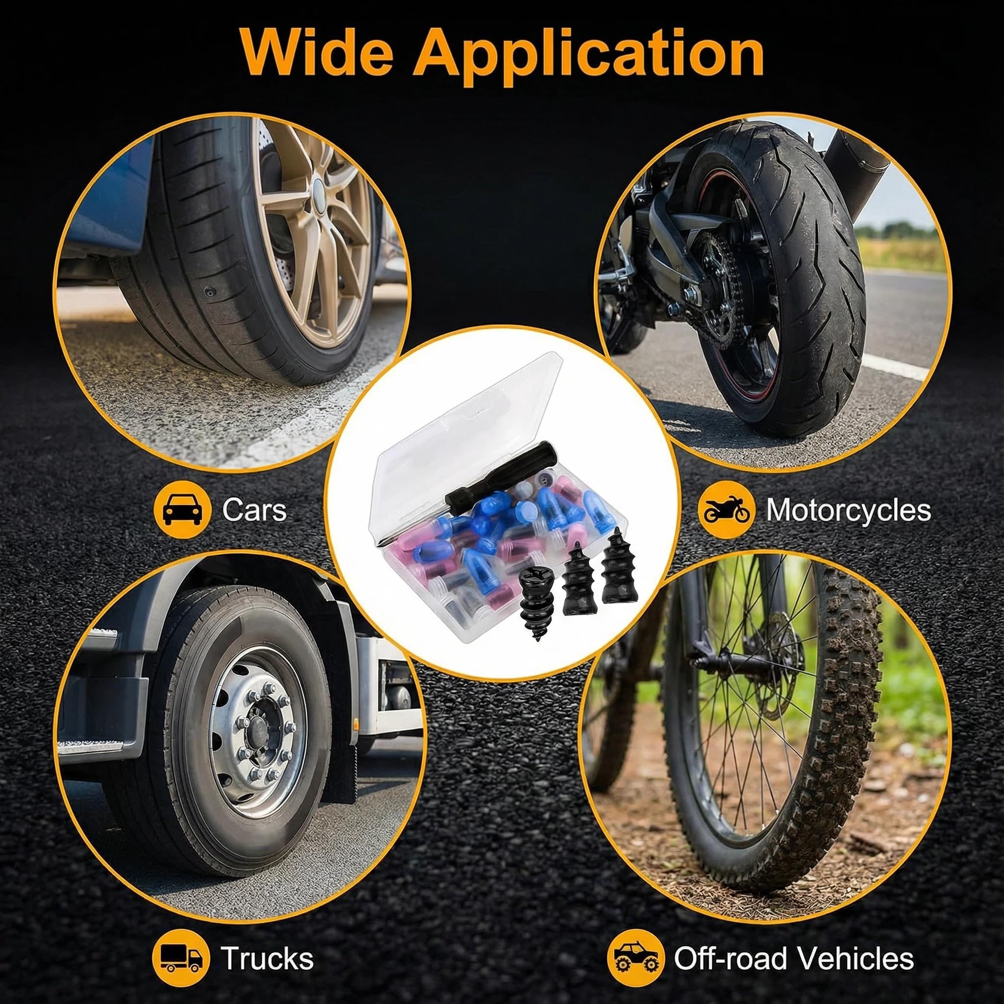 30 Piezas Kit Antipinchazos Coche Repara Pinchazos con 3 Tamaños (10 S+10 M+10 L) de Clavos de Goma para Neumáticos al Vacío y Destornillador Kit de Reparación de Neumáticos para Coche Moto Bicicleta — view 5