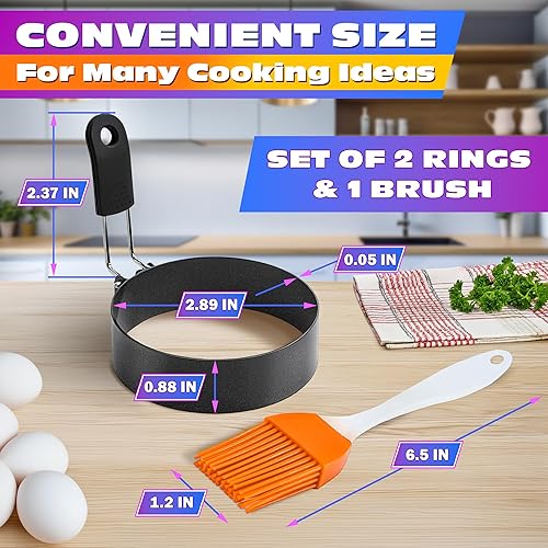 Miniatura 2 de Egg Rings for Frying Eggs - 2Pcs Round Egg Cooker Ring Egg Circles for Frying Eggs Egg Molds Fried Egg Cooker Ring - Egg Mold for Breakfast