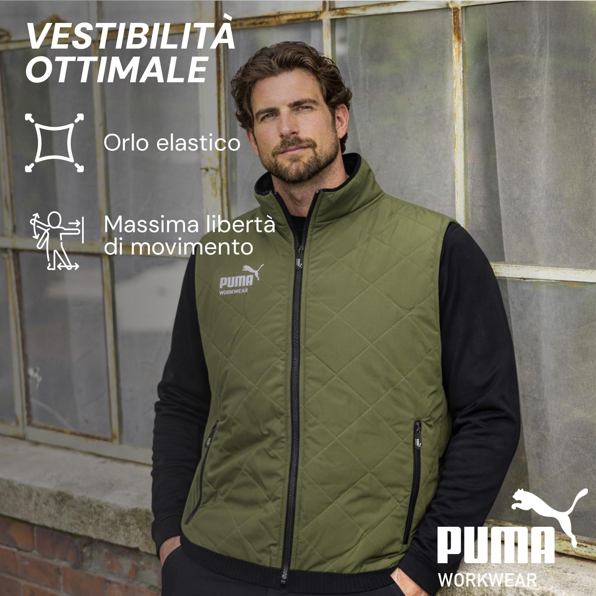 PUMA Workwear - Gilet invernale da uomo, con calda imbottitura, impermeabile e antivento, con tasche e fodera in pile, tasca interna, materiale esterno robusto per lavoro e tempo libero