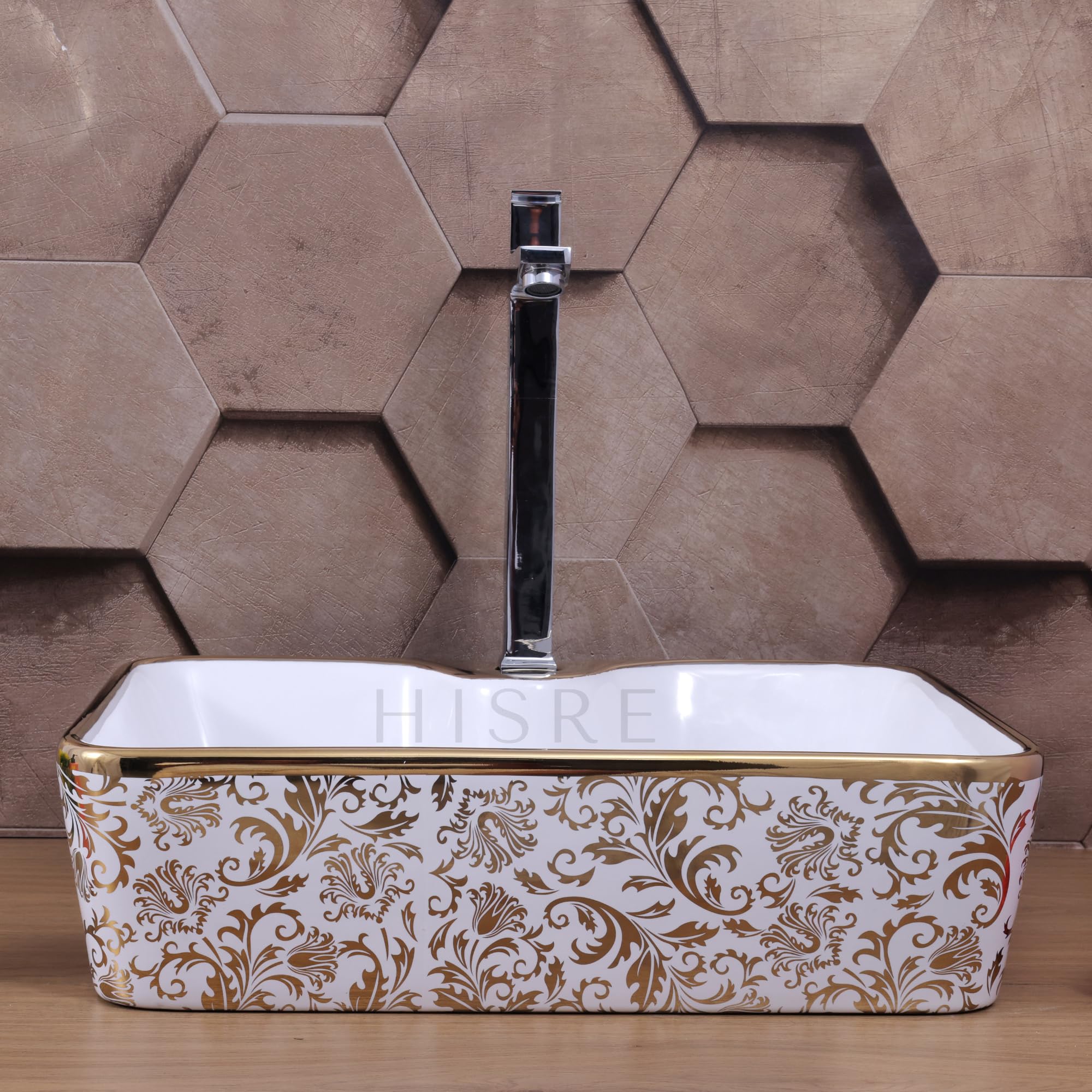 HISRE Table Top Wash Basin For Bathroom | Over Counter Top Wash Basin For Living Room | Washbasin Countertop | Tabletop Ceramic Bathroom Kitchen Sink (18 x 14 x 5.5 Inch) (SKTHI1003G), photo 3 of 5