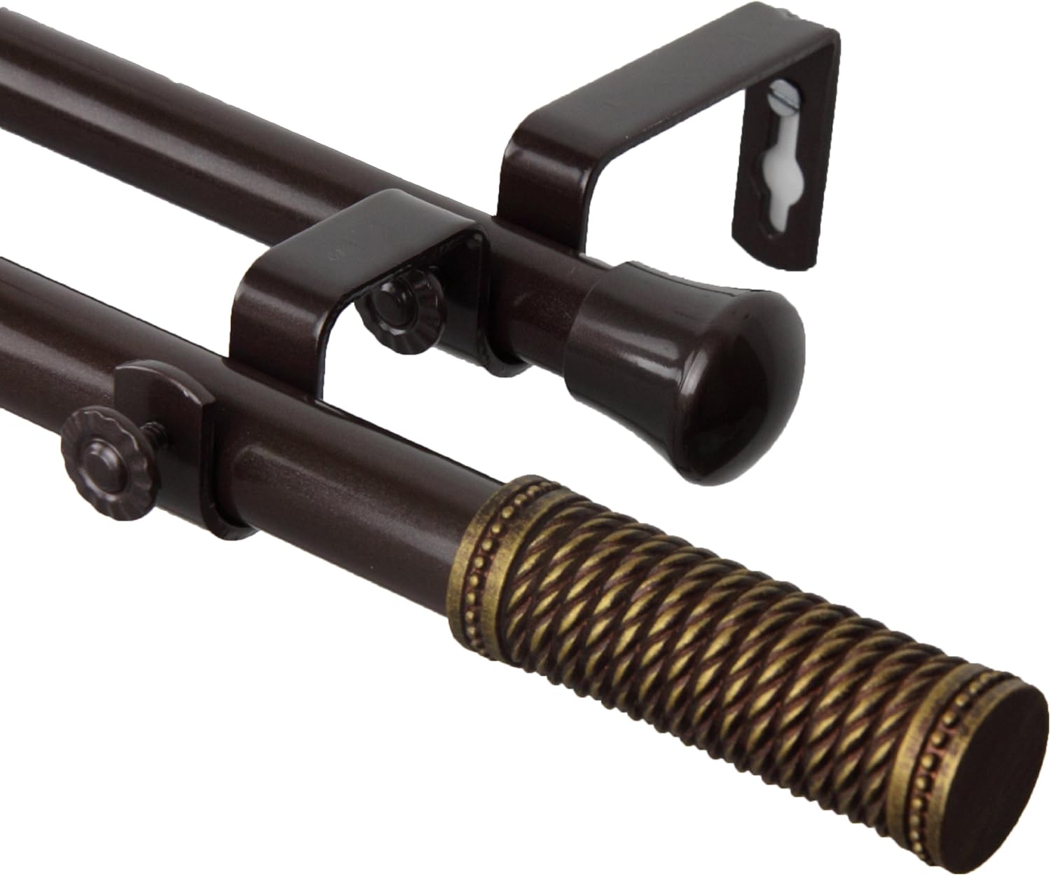 A&F Rod Decor - Woven Double Curtain Rod 66-120 inch - Cocoa