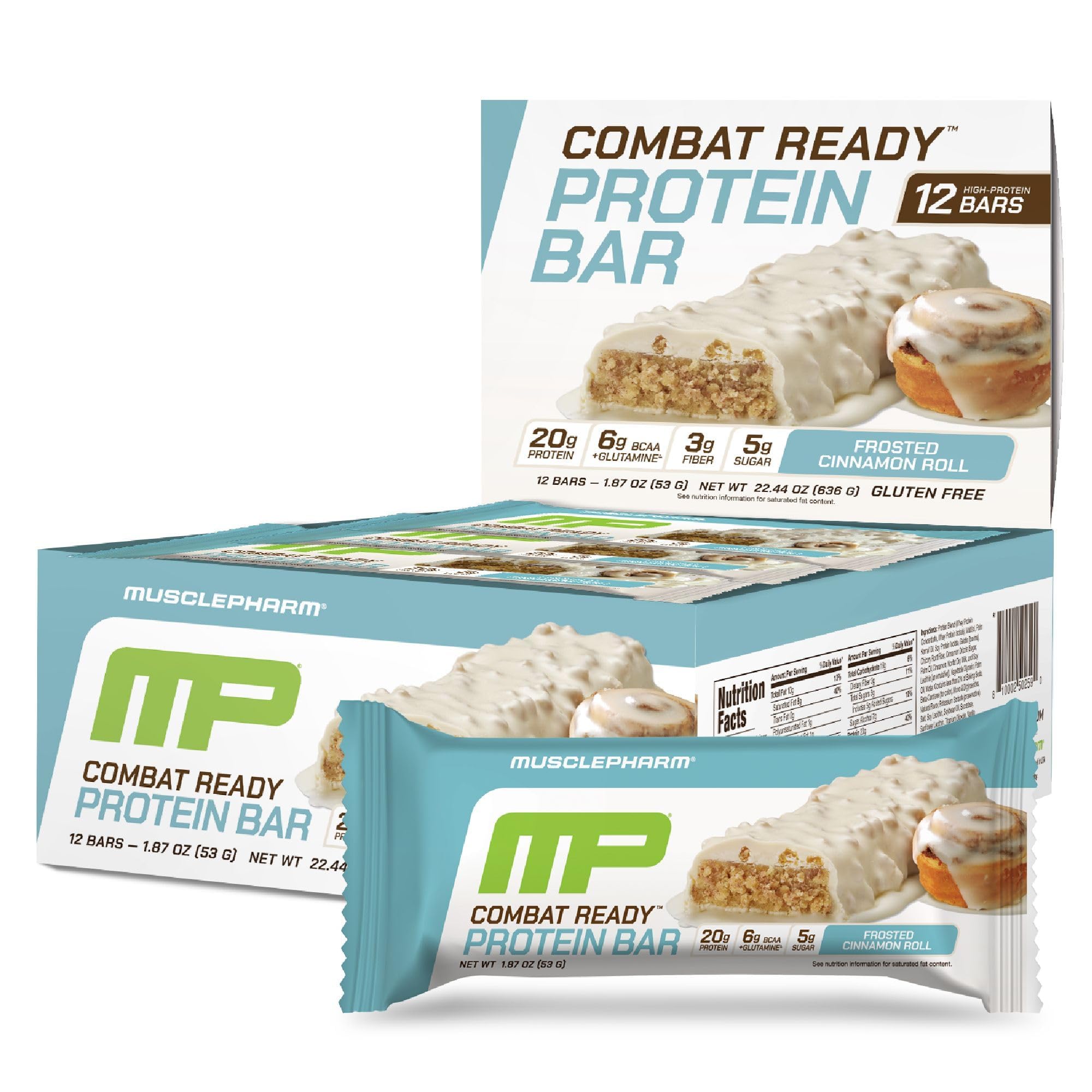 MusclePharm Combat Ready Protein Bar, Cinnamon Roll High Protein Bars, Combat Cravings, Fuel Performance & Meet Energy Demands, 20g Protein from Whey