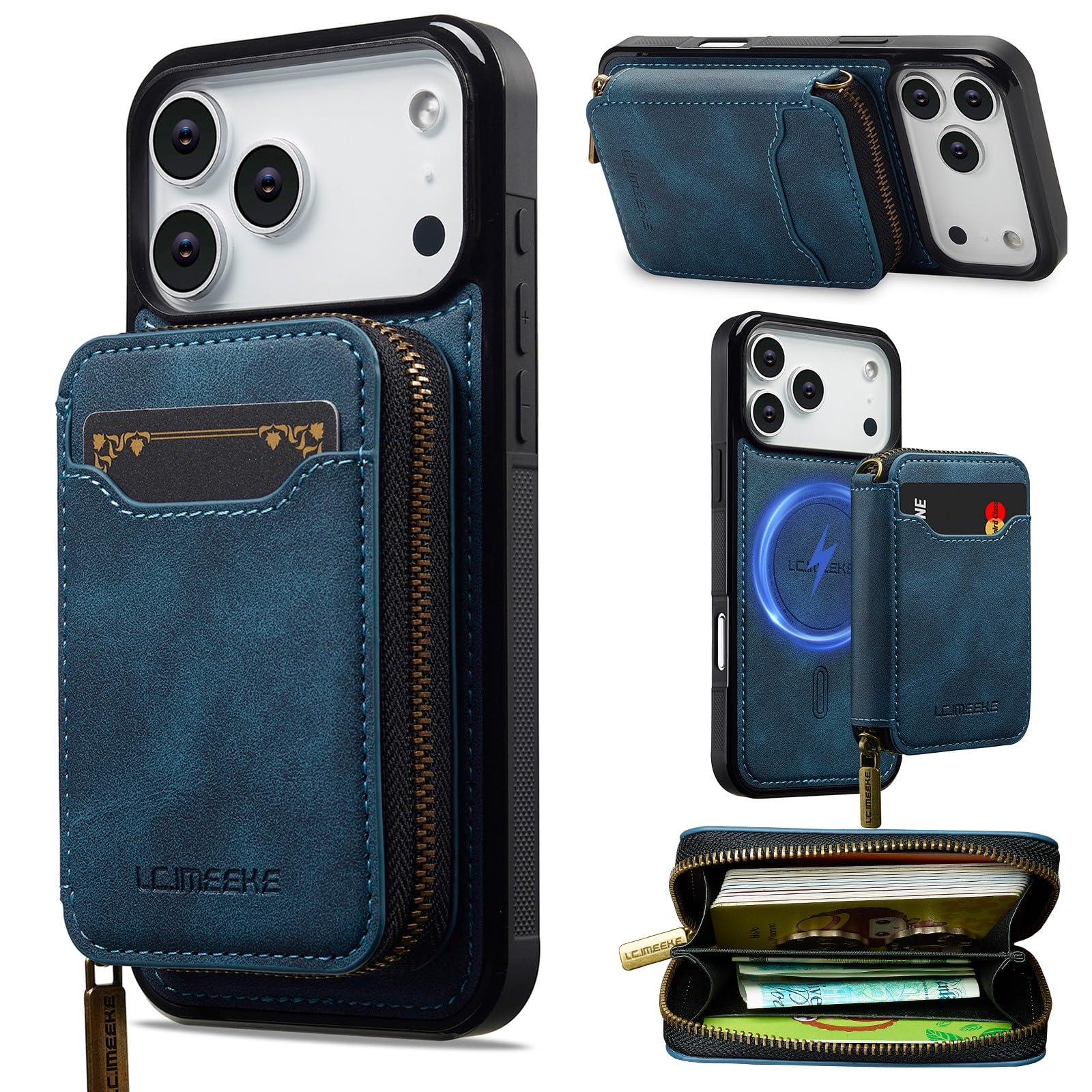 Étui portefeuille iPhone 16 Plus cuir bleu parfait pour voyager léger - 7
