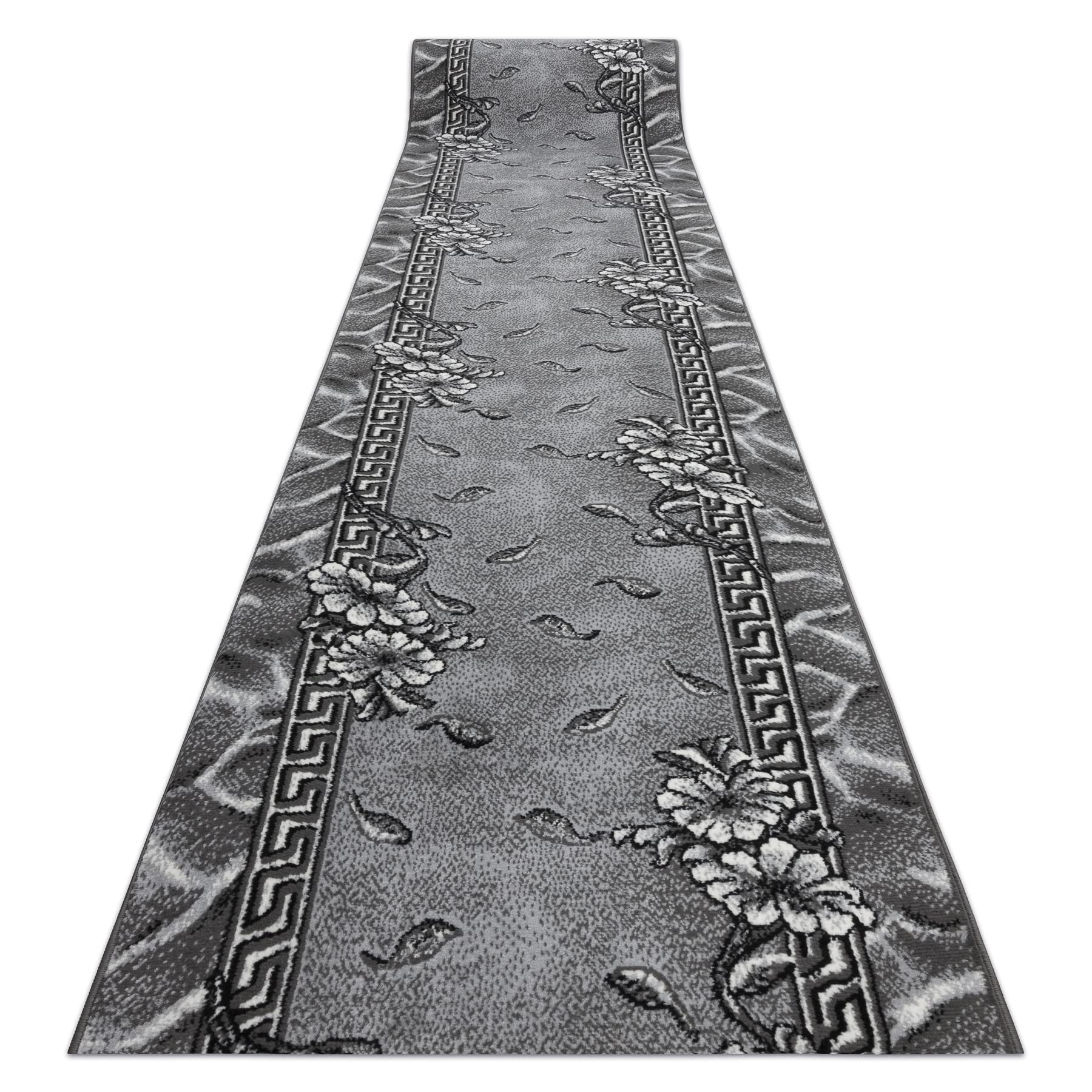 rugsx Tapis de Couloir BCF MORAD Trio pour la Cuisine, Le Hall, Le Couloir, l'entrée, Solide, Classique, Fleurs, Feuilles Gris/crème 60x450 cm