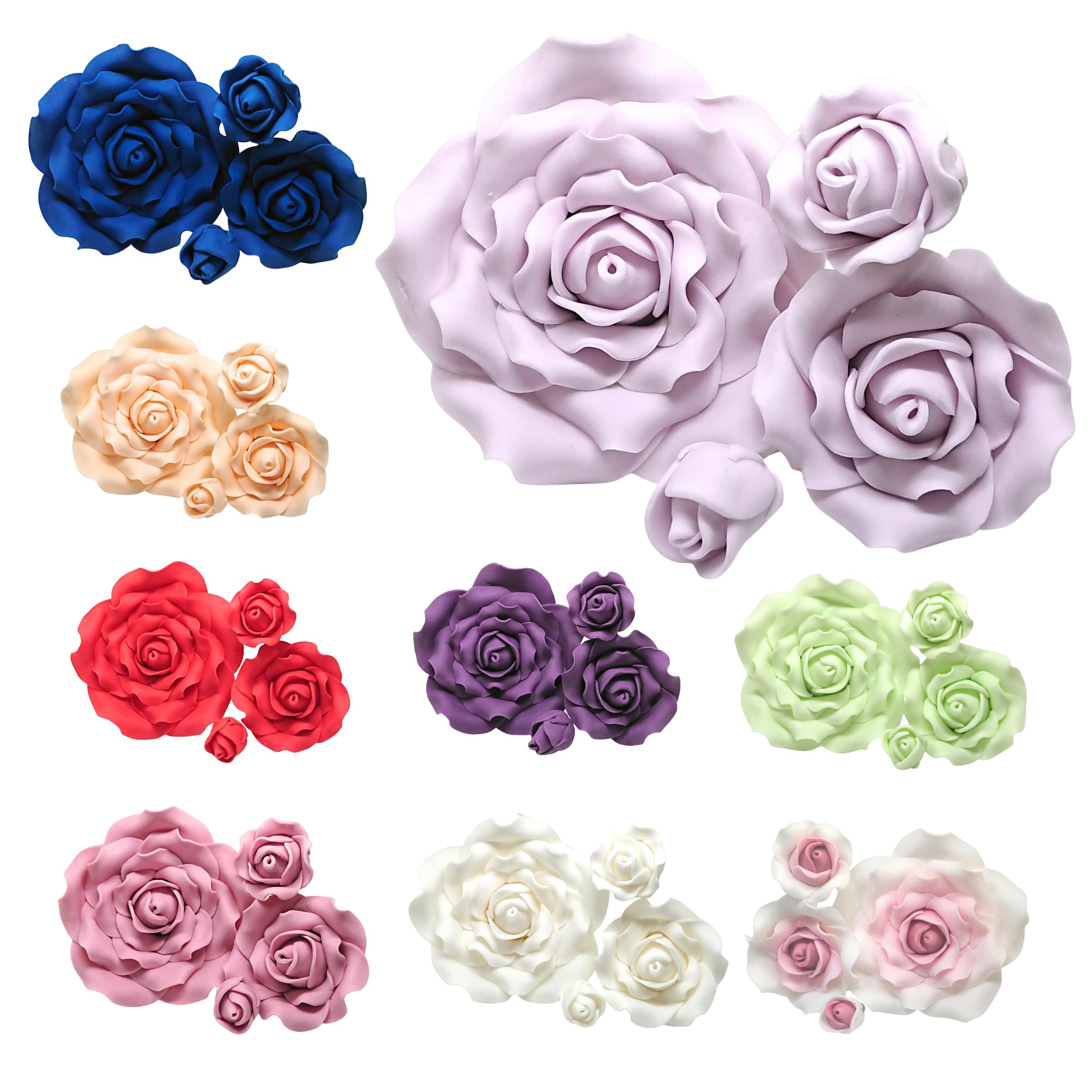 Sugar Roses - Sugar Paste Flowers - Set of 4 - Flower Cake Toppers Decorations -12 Colours to choose from - MULTI BUY PAY 1 P&P - (Lilac) โ image 1