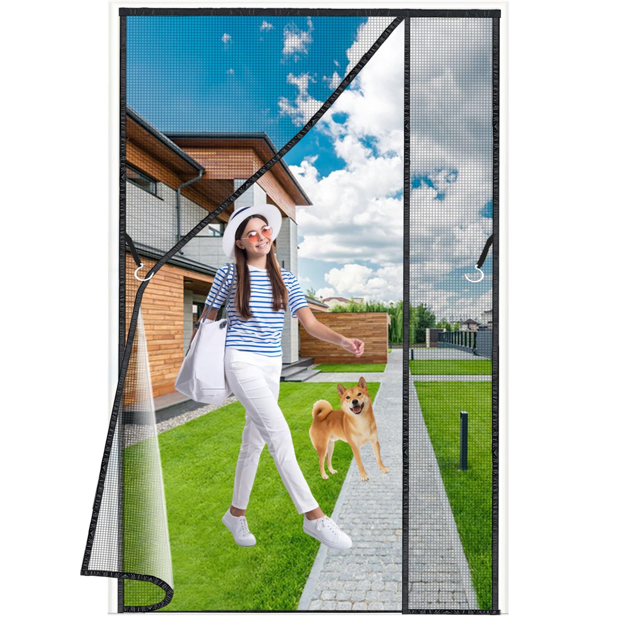 Moustiquaire Porte Magnétique à Ouverture Latérale, 210x225 cm Maille Très Dense Aimantée Rideau Avec Bande Adhésive, Fermeture Magnétique, Rideau Anti Mouche Pour Porte De Fenêtre Noir