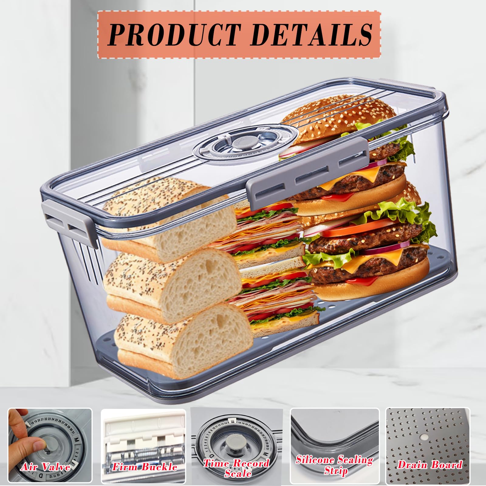Counter Bread Keeper Airtight Bread Storage Container With Time ...
