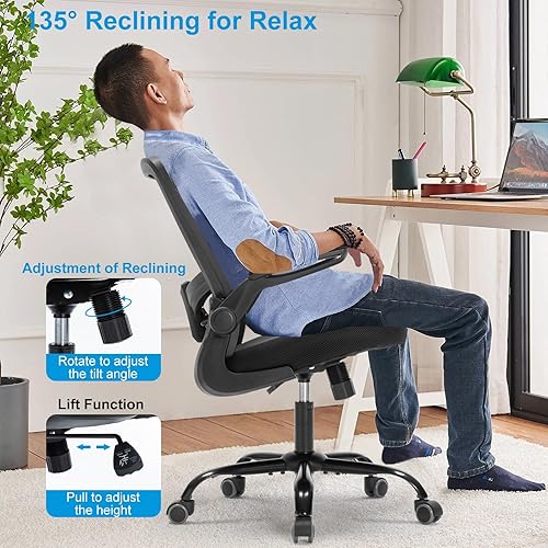 Miniatura 3 de Silla de oficina en casa, silla de escritorio ejecutiva Comeputer ergonómica con soporte lumbar ajustable, bloqueo de inclinación, piel sintética,