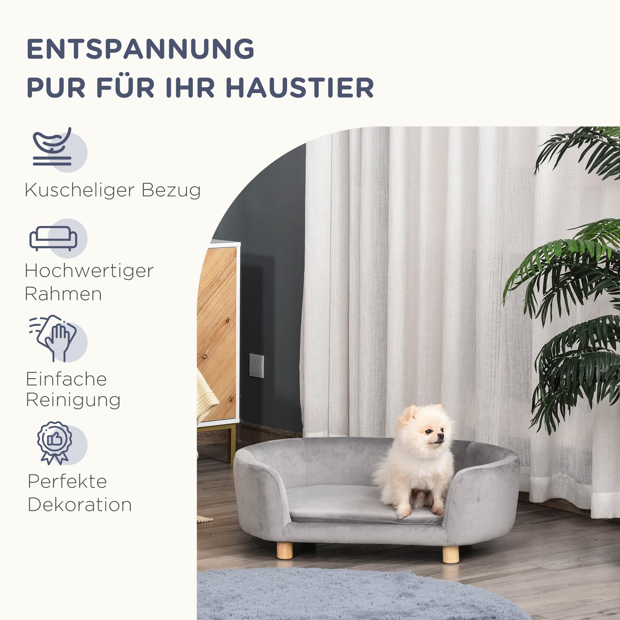 Pawhut Canapé pour chien - Lit pour chien avec velours hollandais - Mousse - Pieds en bouleau - 86 x 55 x 33 cm - Vert clair