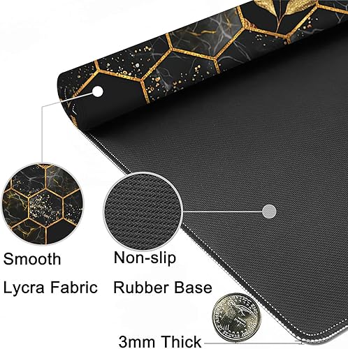 Miniatura 5 de MIOAOSRT Tapete de escritorio, mármol abstracto con hojas doradas, alfombrilla de mouse XXL extendida para oficina, computadora, teclado con base