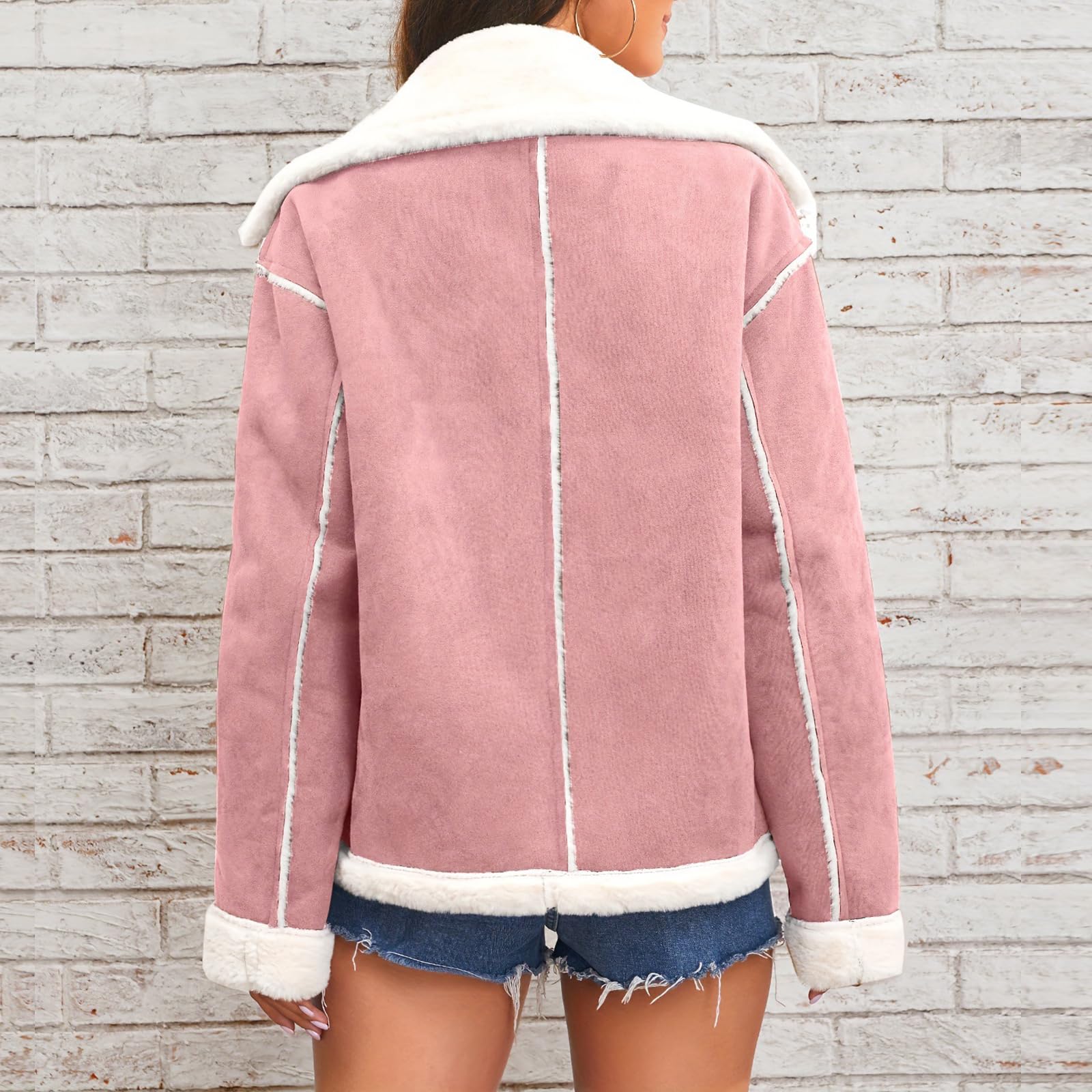Generisch Fleecejacke Damen Warm Winterjacke Elegant Teddyjacke Einfarbig Damenjacken Mit Taschen Übergangsjacke Mit Knöpfen Plüschjacke Winter Plüschmantel Winddicht Flauschjacke Langarm Casual