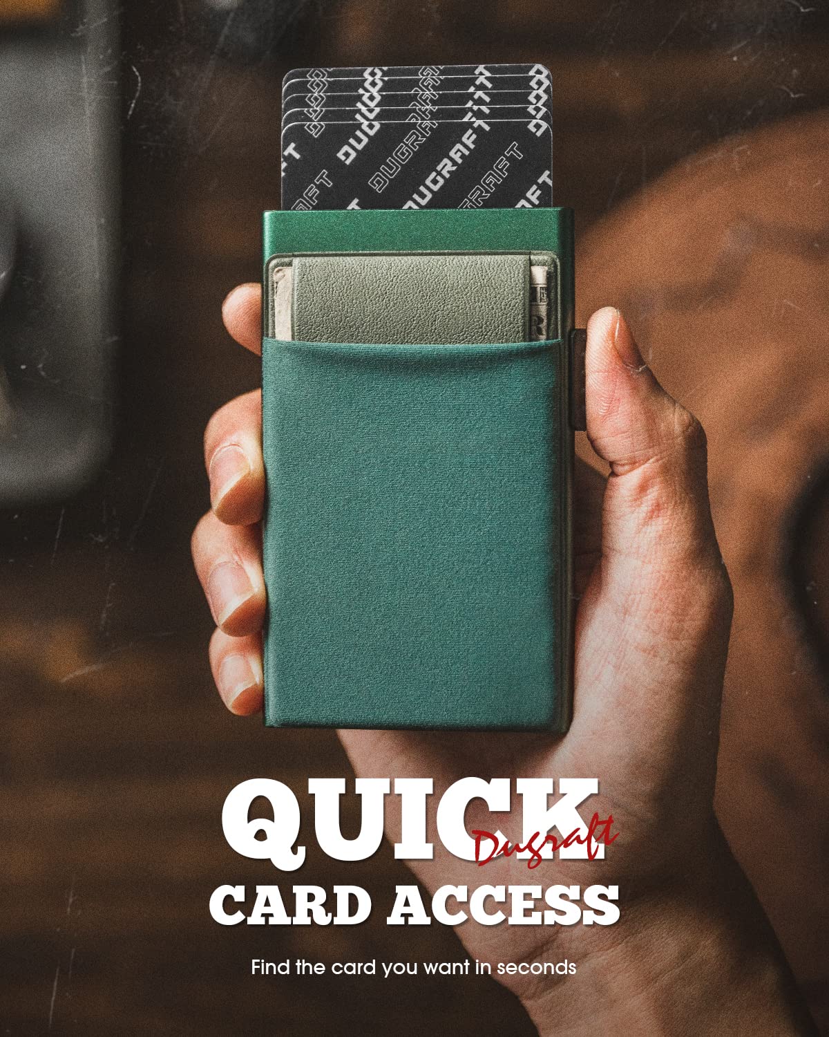 DUGRAFT Porta Carte con Tasca per Soldi, Minimalista da Uomo Sottile in Alluminio Metallo Pop-Up Portafoglio con Confezione Regalo, Contiene 5 Carte e Contanti