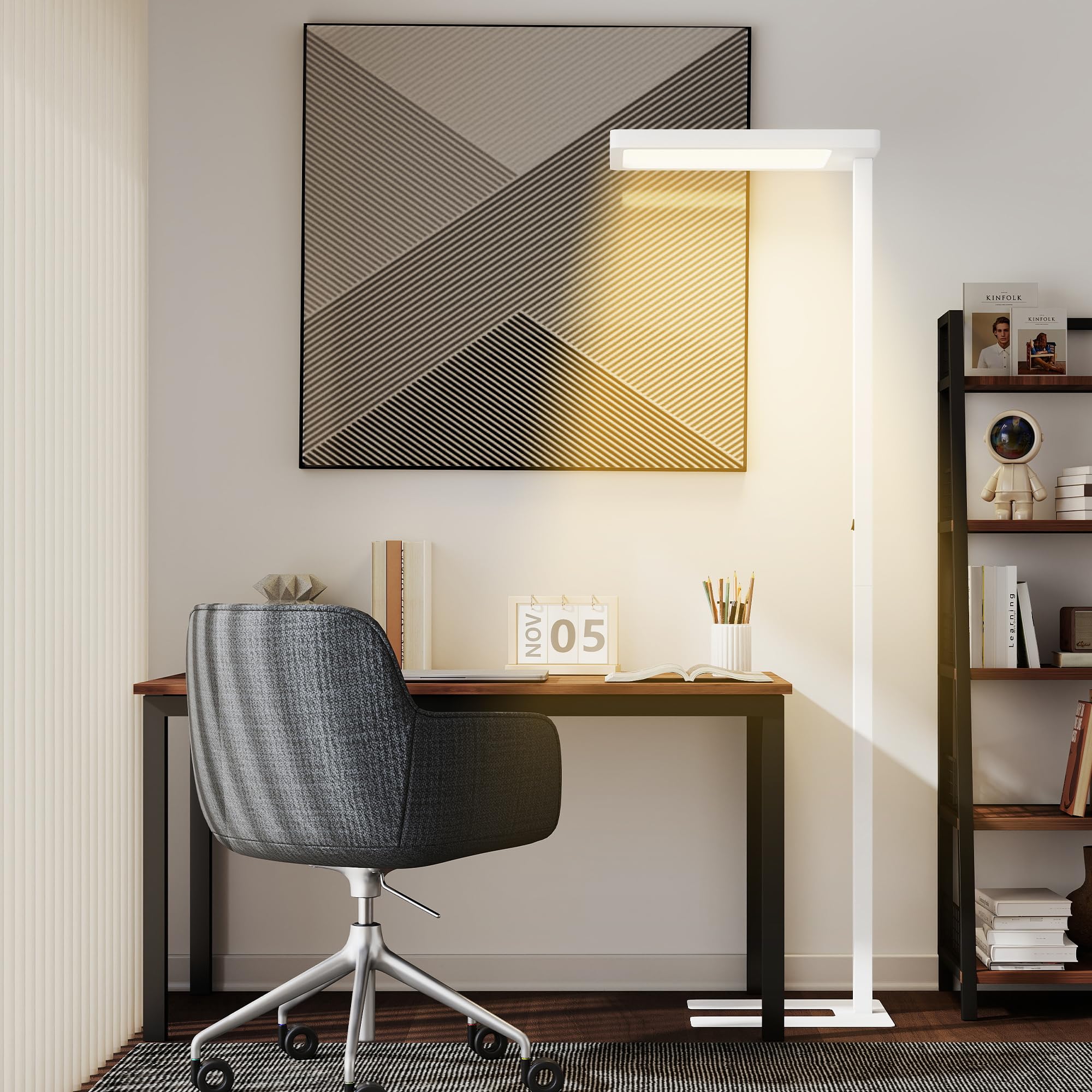 HOMCOM Lampada da terra, soggiorno, 1560 LM 40W, dimmerabile 196 cm lampada da terra LED a spettro completo per la cura degli occhi, luce notturna e telecomando, temperatura di colore regolabile