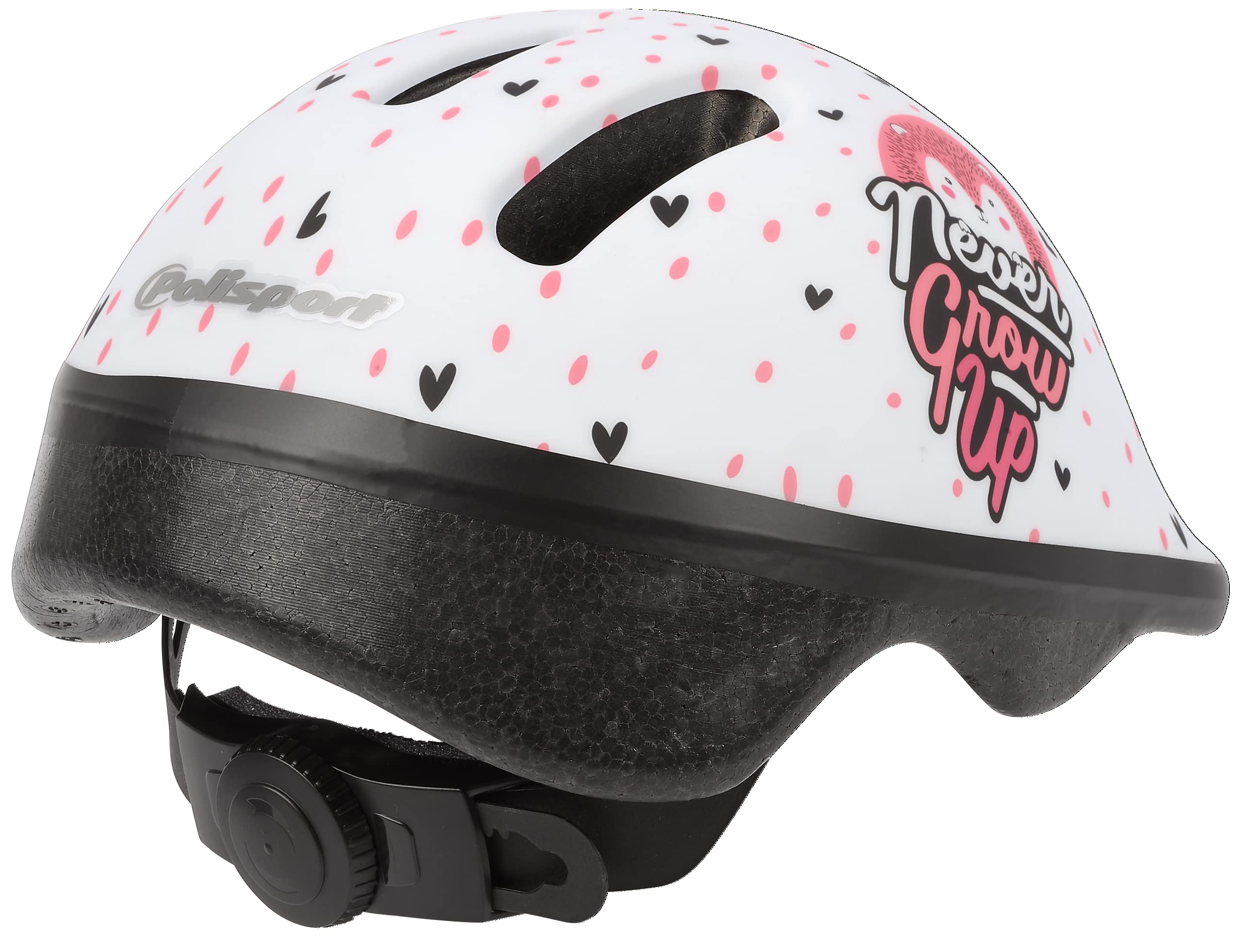 POLISPORT 8740200048 - XXS Baby Hoggy Kask rowerowy dla dzieci Regulowany rozmiar XXS (44-48cm) z certyfikatem CE do jazdy na rowerze Deskorolka Skating w kolorze Białym/Matowym Różu