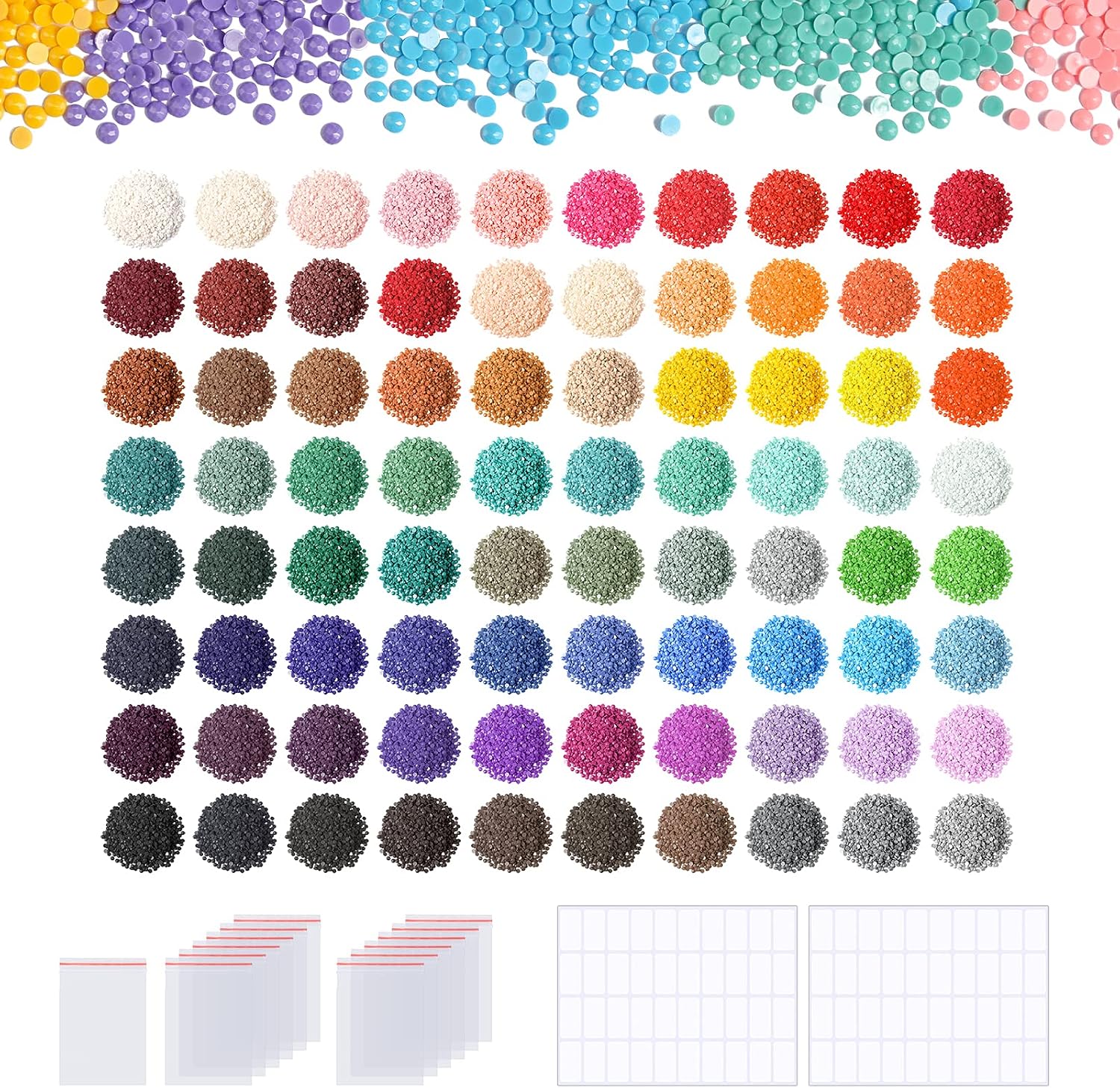PP OPOUNT 80000 PCS Rhinestones for Diamond Painting Kit 80 Colors Round Diamond Painting Replacement, Diamond Painting Diamonds for Missing Drills with 95 PCS Self-Seal Bags and 120 PCS Tags Label