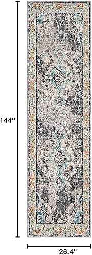 Miniatura 186 de Safavieh Tapete de área grande, colección Monaco, 11 pies x 15 pies, azul marino y celeste, diseño desgastado de medallón, no desprende pelusa