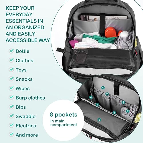 Miniatura 4 de Mochila para pañales para bebé, con cambiador portátil desmontable, 15 compartimentos, bolsa multifunción, bolsas de gran capacidad para niños y