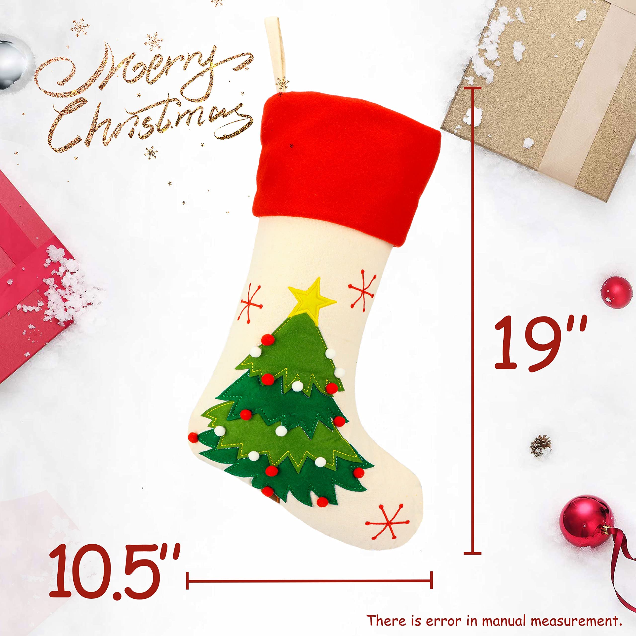 Hopearl 19-Zoll-Weihnachtsstrumpf-Set, 4-teilig, Weihnachtsstrumpf, Junge, Mädchen, Lebkuchenmann, rustikale Flachs-Socken, Halter, Ornament, Geschenktüten für Familie, Weihnachtsbaum, Partyzubehör