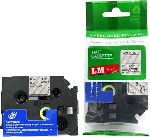 Miniatura 2 de Paquete de 1 paquete LM Tapes - LMe115 Premium 14" impresión blanca en etiqueta transparente compatible con Brother TZe-115 P-Touch cinta adhesiva