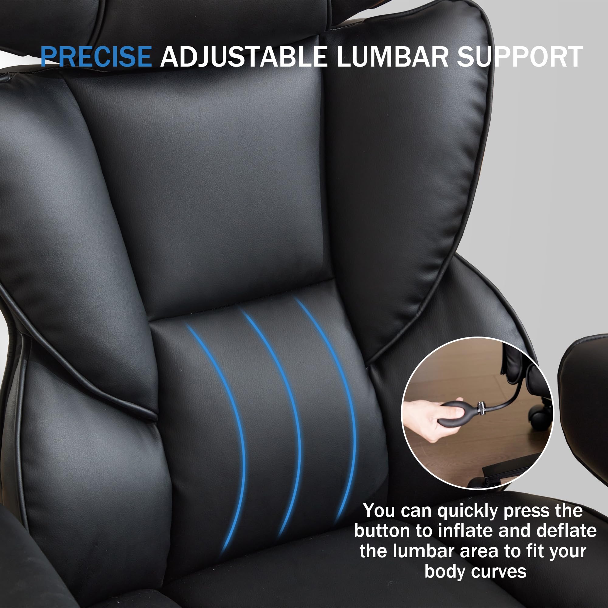 Sedia da ufficio con poggiapiedi e supporto lombare, sedia da gaming ergonomica in pelle PU con poggiatesta regolabile, poltrona relax con schienale alto con funzione di inclinazione 90-130°, sedia