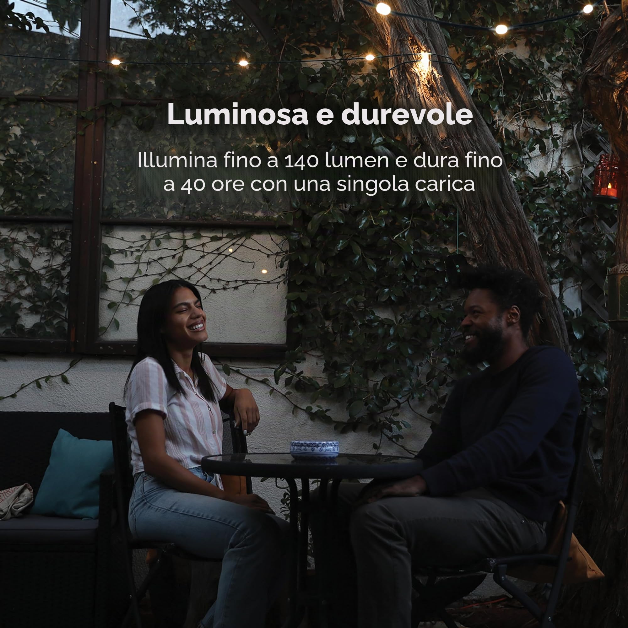 MPOWERD Luci Solar String Lights + Power Hub: Bianco 44 'Ricaricabile tramite Solare o USB-C, Cavo staccabile 13,4 m, LED 140 Lumen, Durata fino a 40 ore, Impermeabile, Campeggio, Piscina/Patio