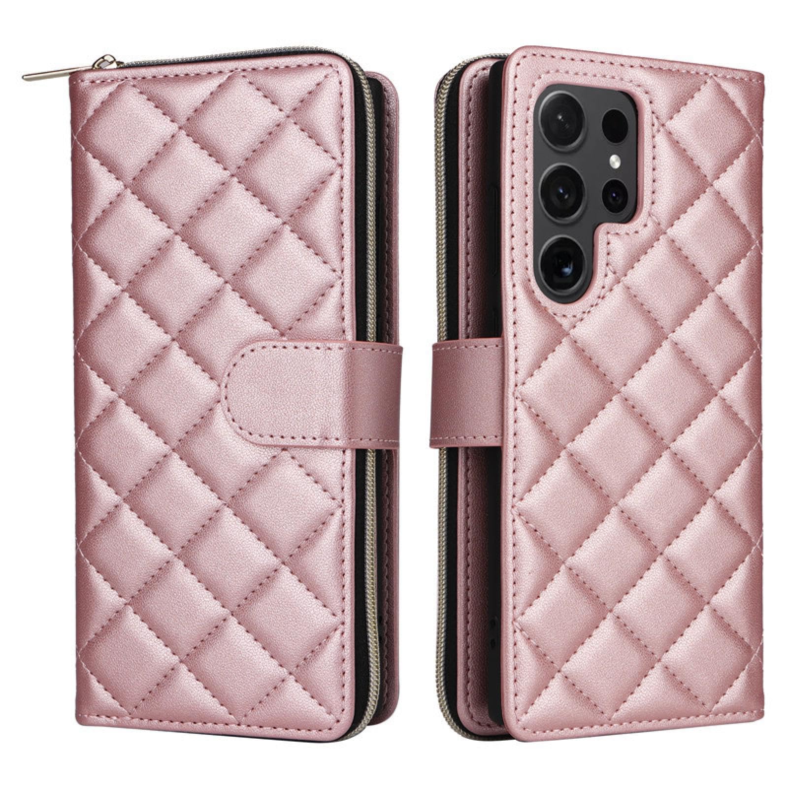 Do Samsung S24 Plus Smycz Skórzany Zamek Portfel Karty Etui na Telefon Crossbody Flip Cover (Do Samsung S24 Plus/Różowe Złoto)