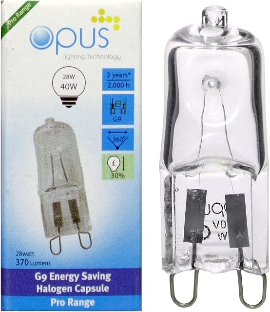 10 Pack Opus 2 pin G9 Capsule 28 watt = 40 watt Halogen Light Bulbs