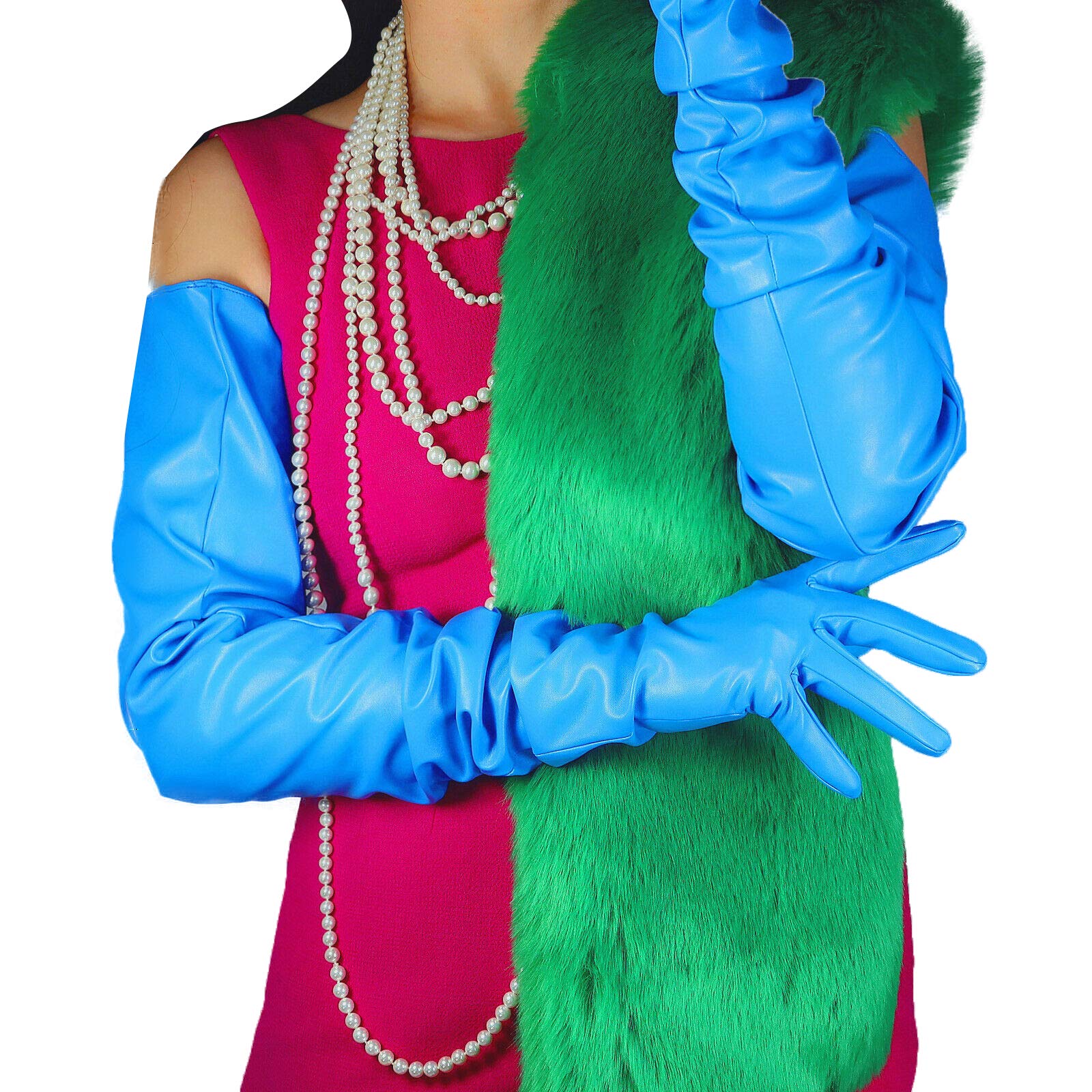 DooWay Unisex 90CM LONG LEATHER GLOVES Oversized Loose Fit 35 Inches Shoulder Length Faux PU for Adult Party Cosplay Costume