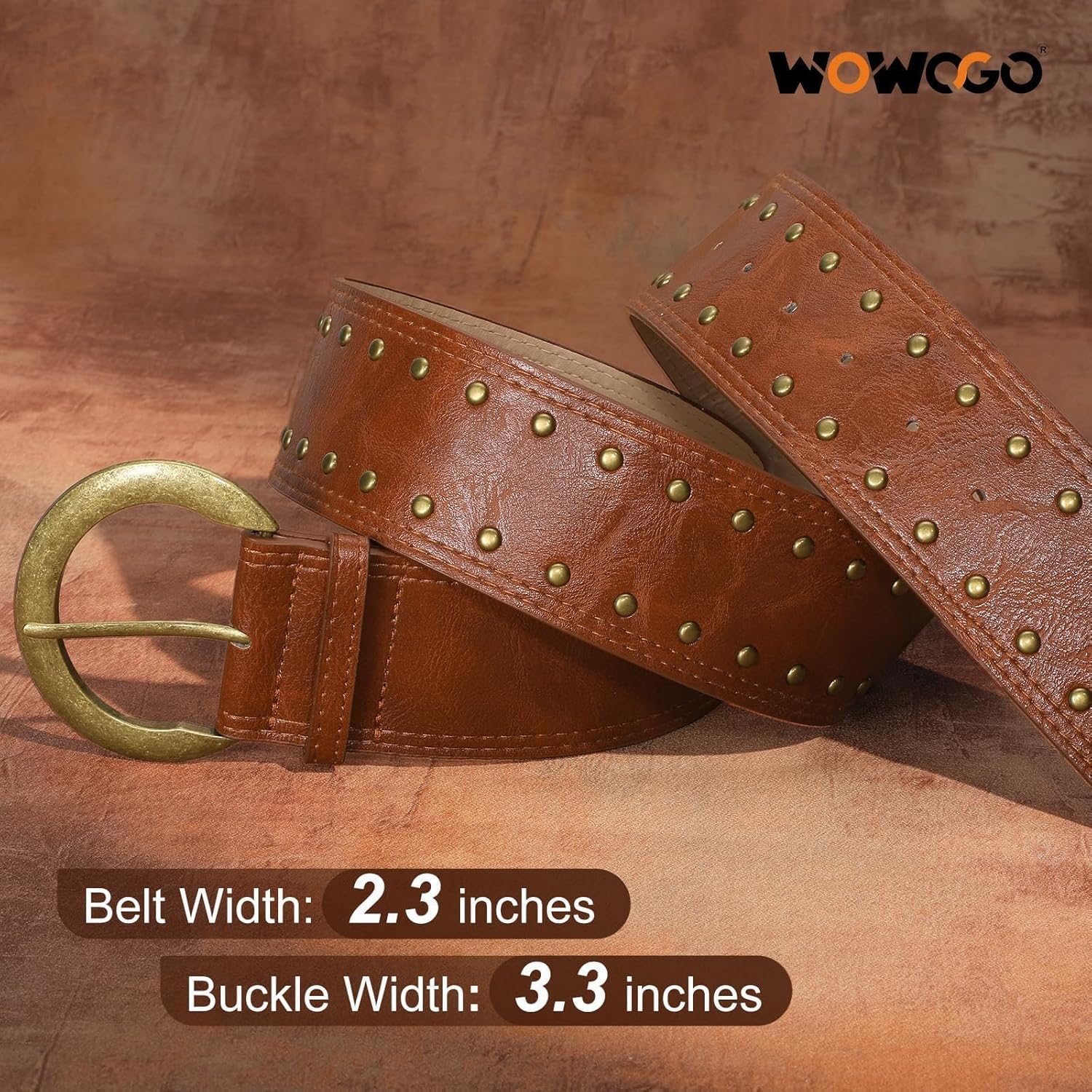 Wide Chunky Leather Belts for Women 2.3" Western Vintage Boho Studded Thick Waist Belt for Dresses - Image 3