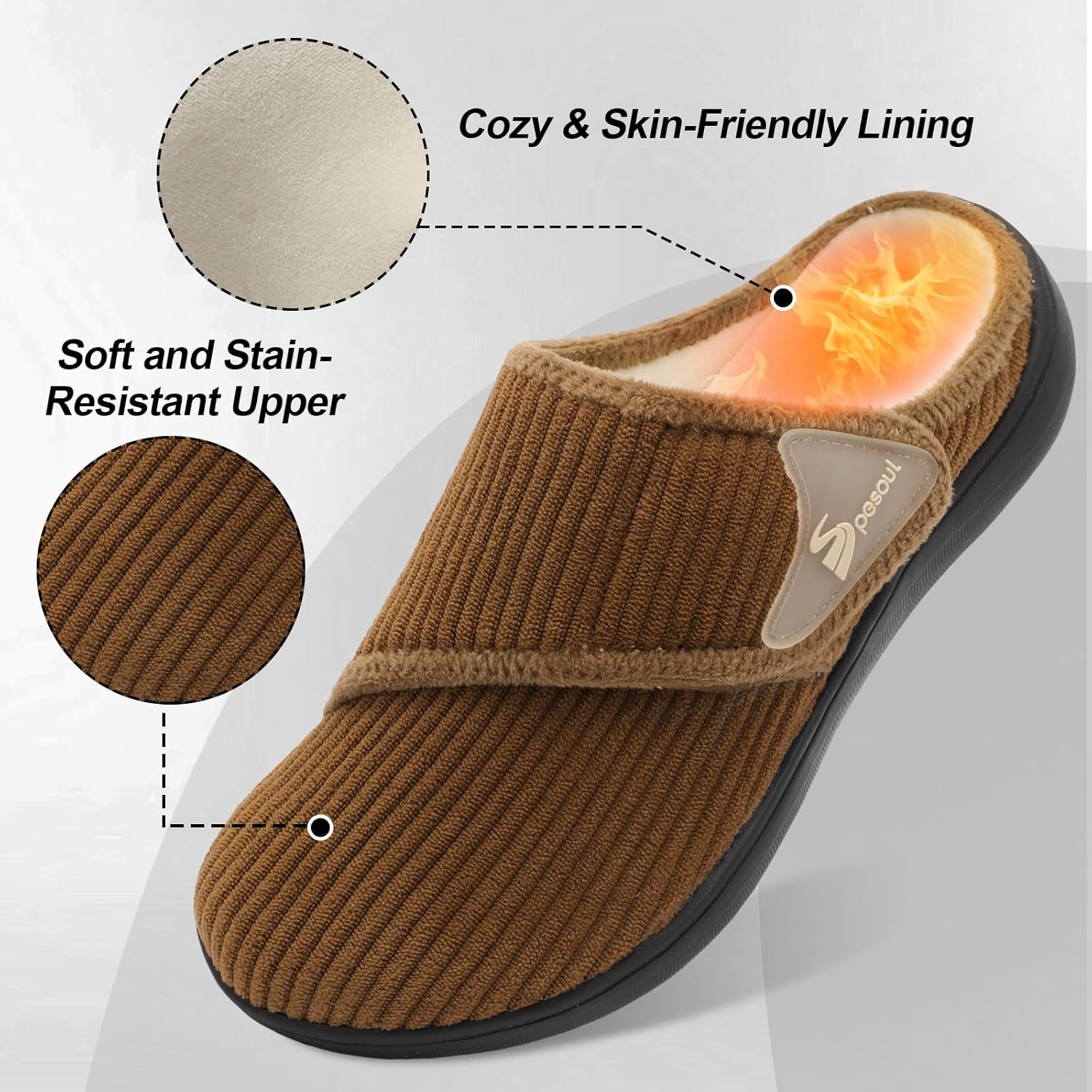 Spesoul Wide Womens Slippers Adjustable Diabetic Shoes Fuzzy Rubber Soles House Shoes Indoor Outdoor Slippers for Home Bedroom Swollen Edema Feet - Image 6