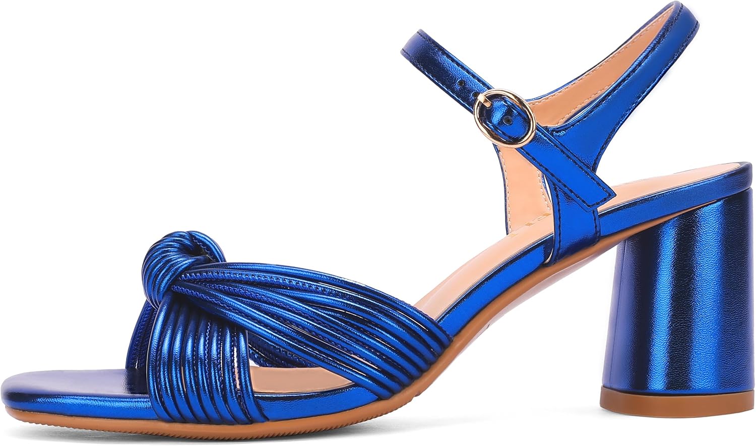 Women's Heeled Sandals Chunky Heel Strappy Metallic Braided Knotted Square Open Toe Ankle Strap Block Heel Sandals - Image 3