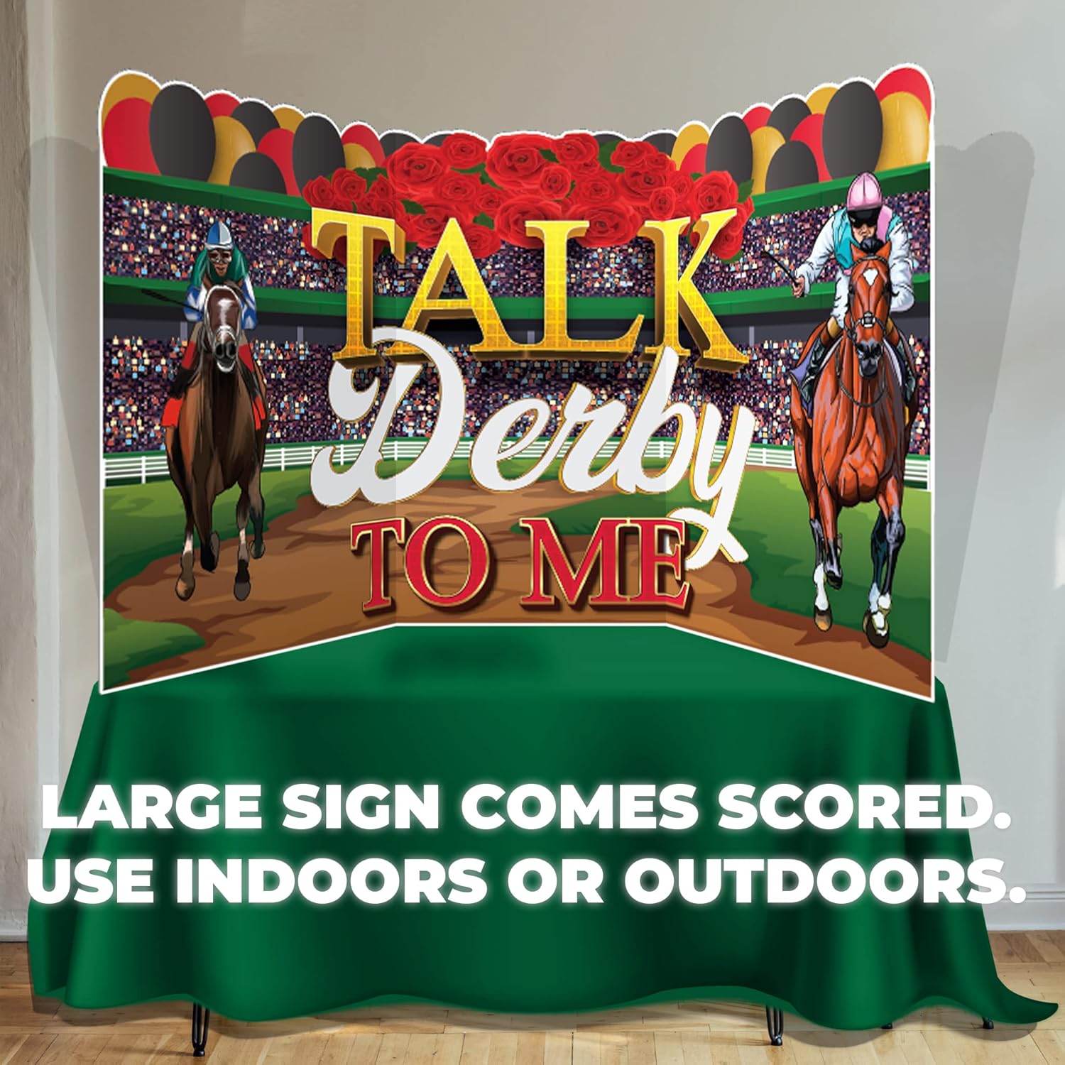VictoryStore Horse Derby Party Oversized EZ Yard Cards, 36x72 Inches Talk Derby To Me, Waterproof Corrugated Plastic, Includes 14 Short Stakes, 6 EZ Stakes and 4 Stacking Pins